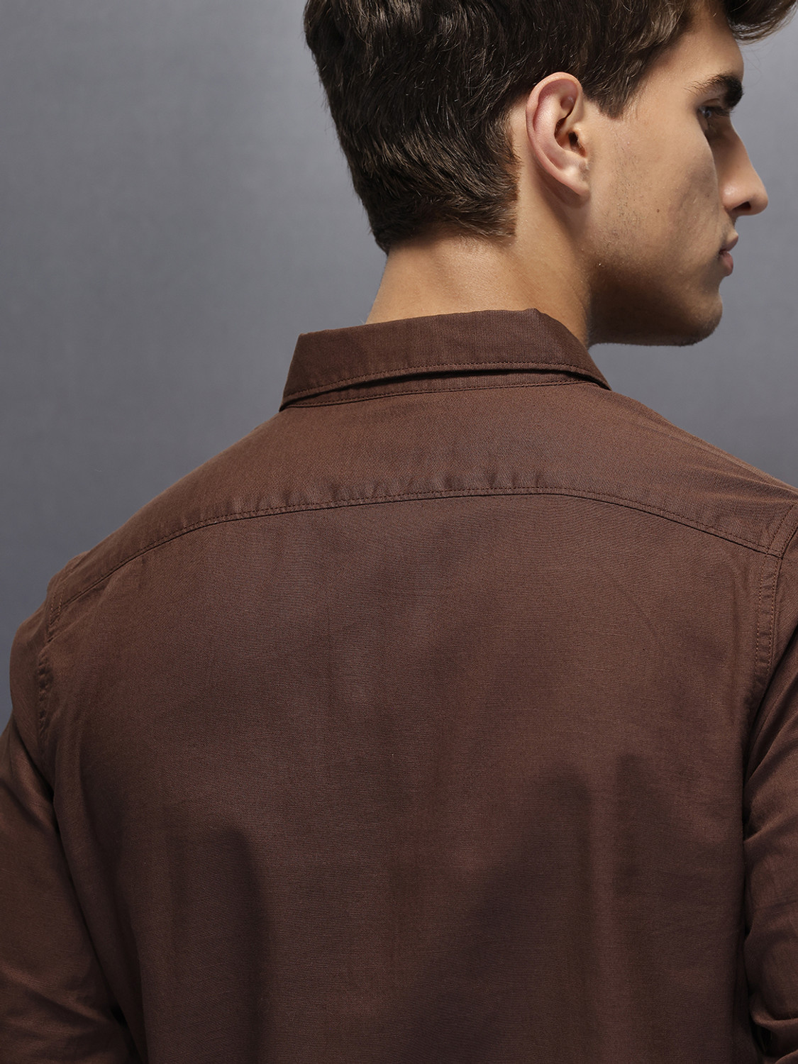 Image of WROGN Men Solid Casual Brown Shirt