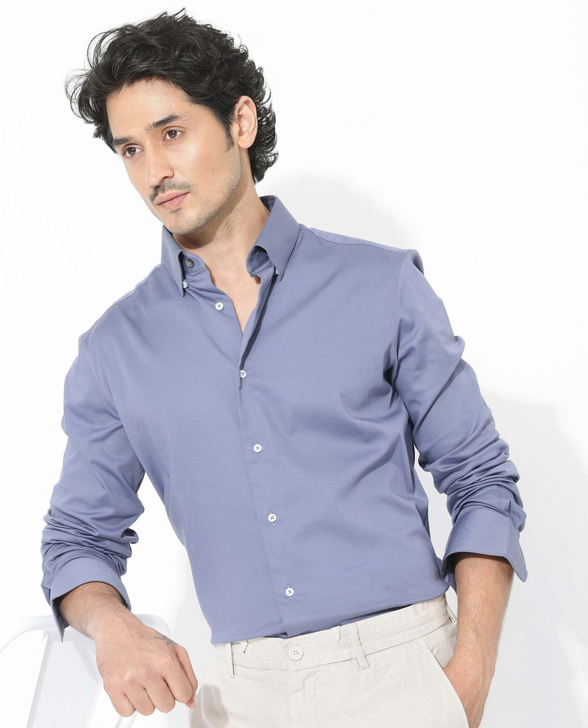 Image of RARE RABBIT Men Solid Casual Purple Shirt