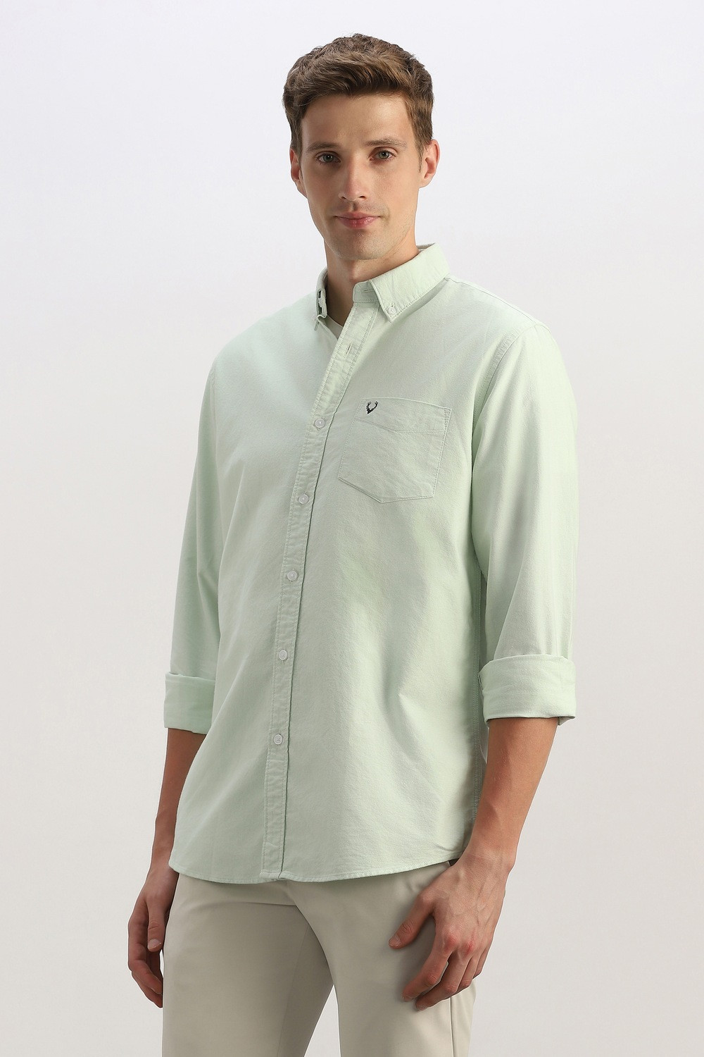 Image of Allen Solly Men Solid Casual Light Green Shirt
