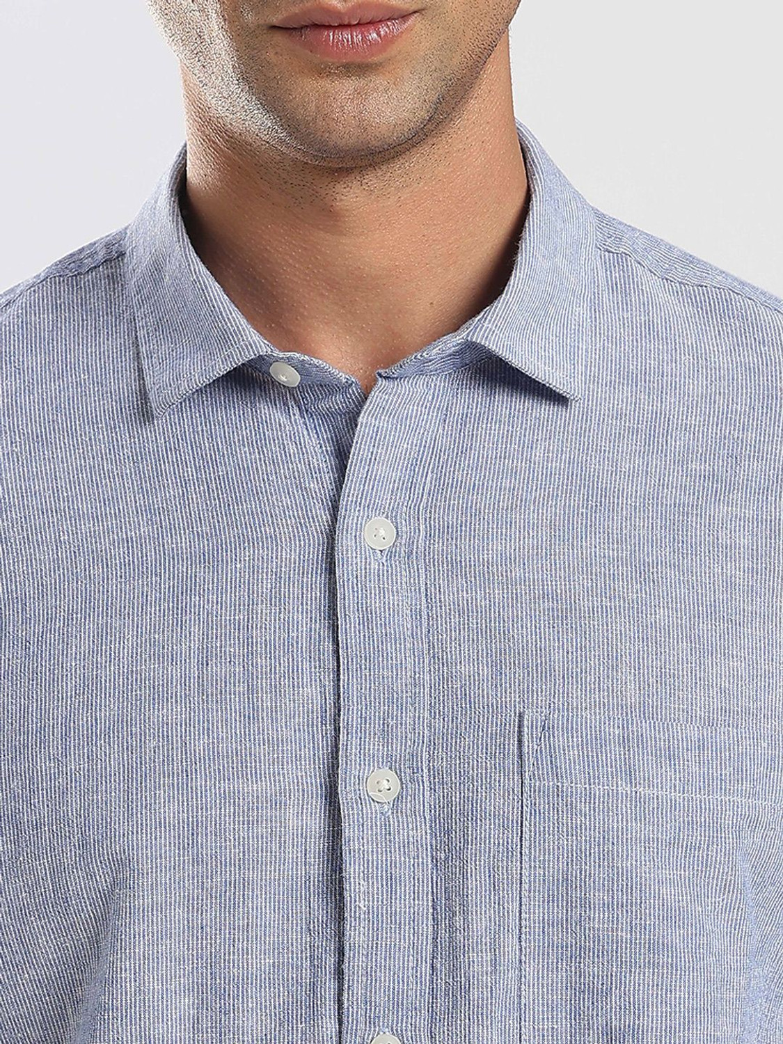 Image of HERE&NOW Men Striped Casual Blue Shirt