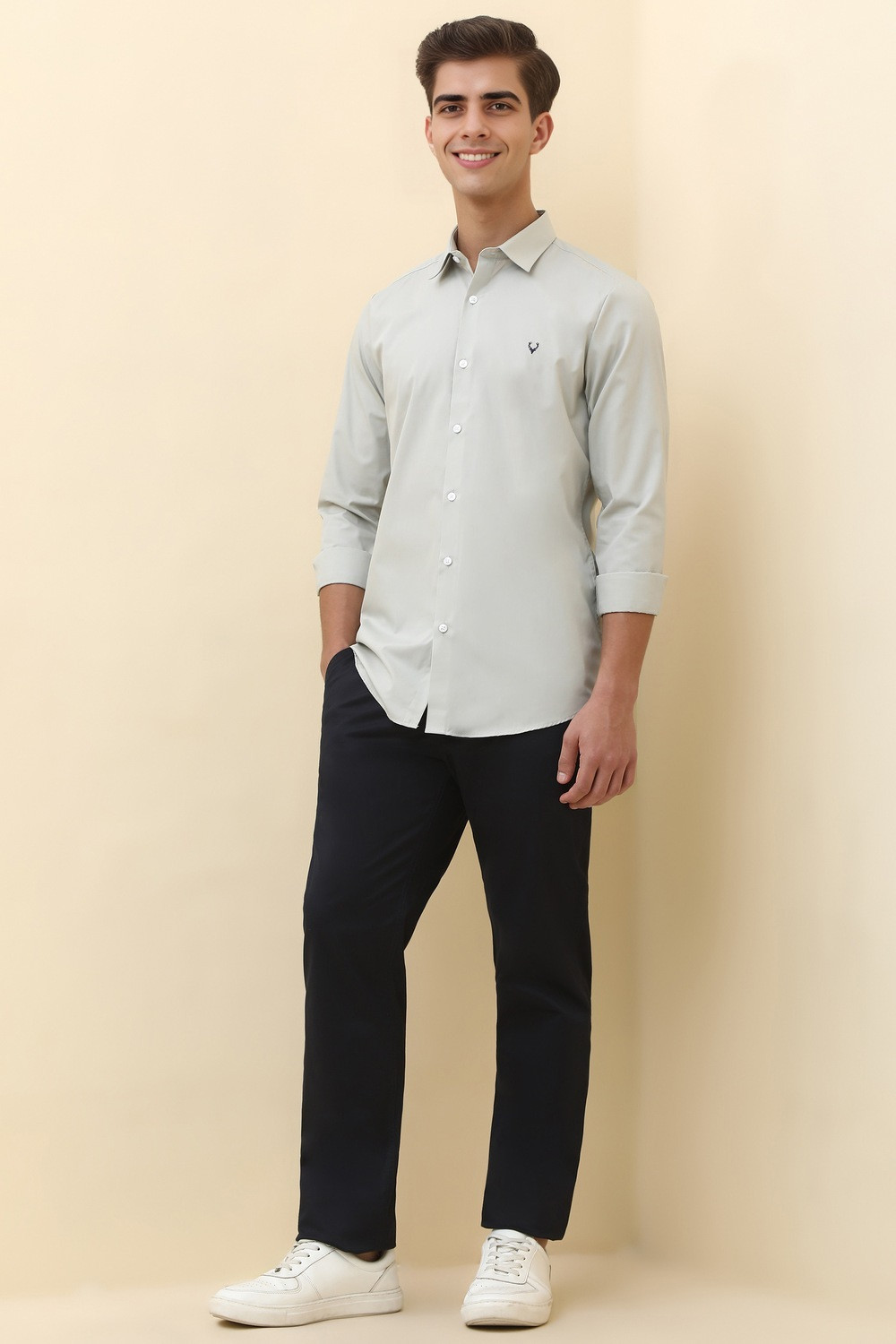 Image of Allen Solly Men Solid Casual Grey Shirt