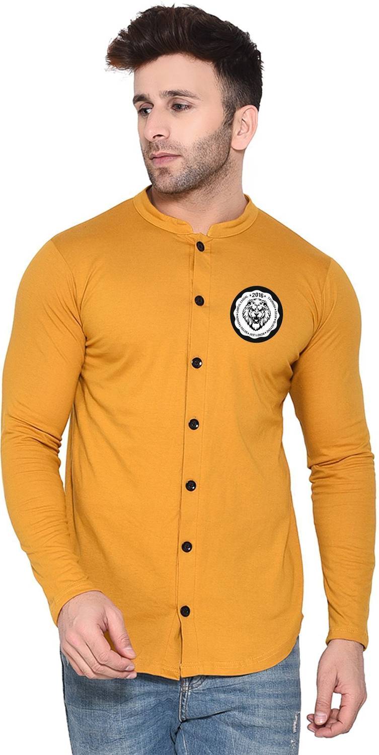 Money Leaf Men Graphic Print Casual Gold Shirt