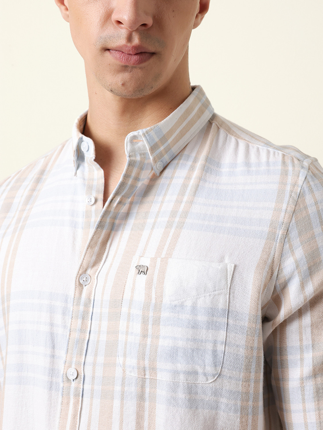 Image of THE BEAR HOUSE Men Checkered Casual White Shirt