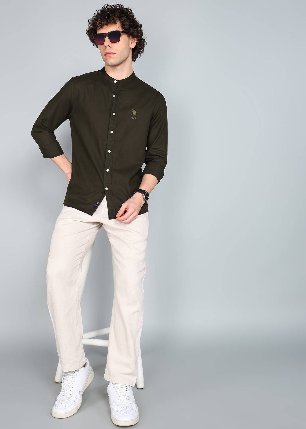 U.S. POLO ASSN. Men Dark Green Casual Shirt - Image 2