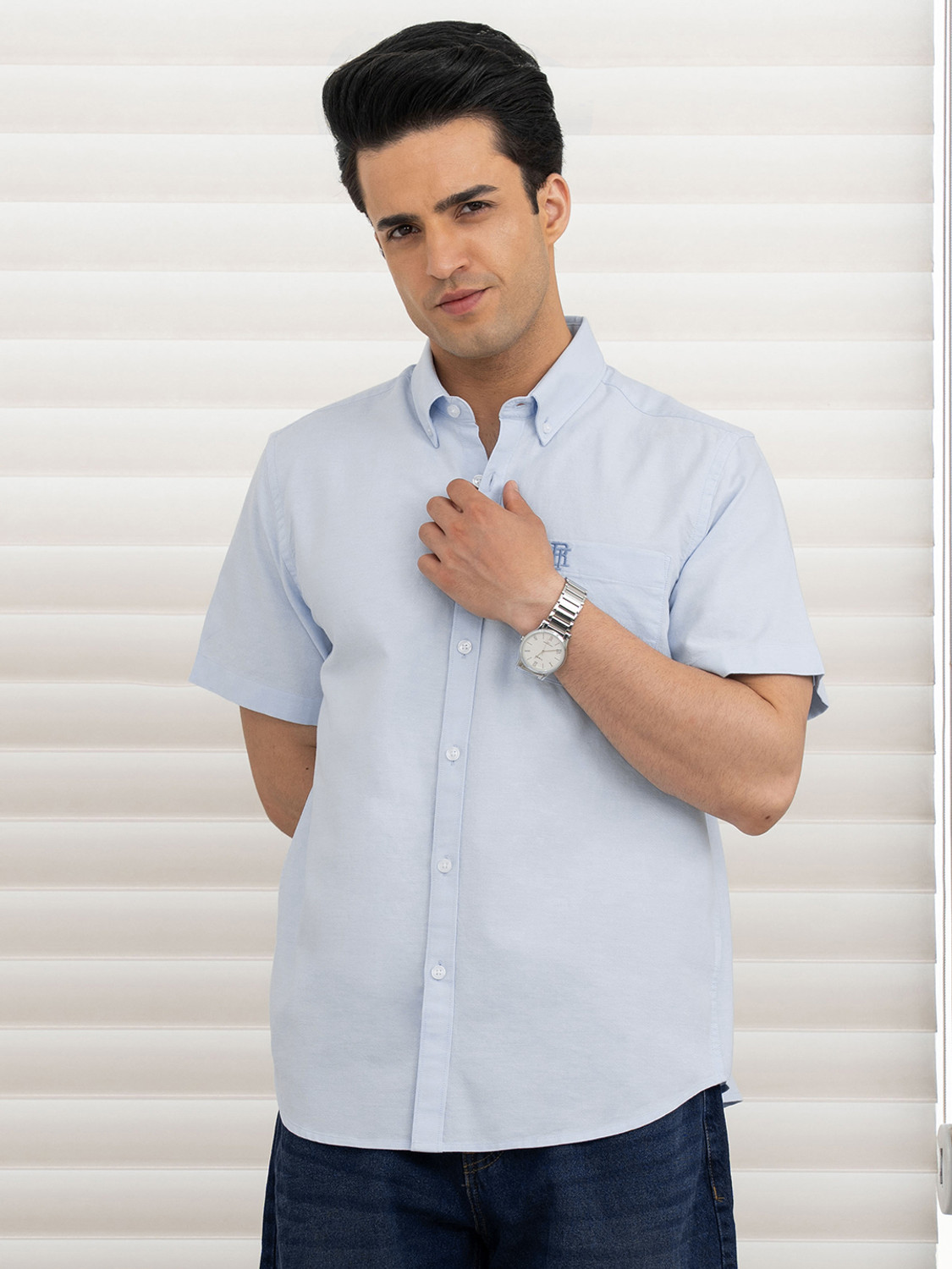 Image of RED TAPE Men Solid Casual Blue Shirt