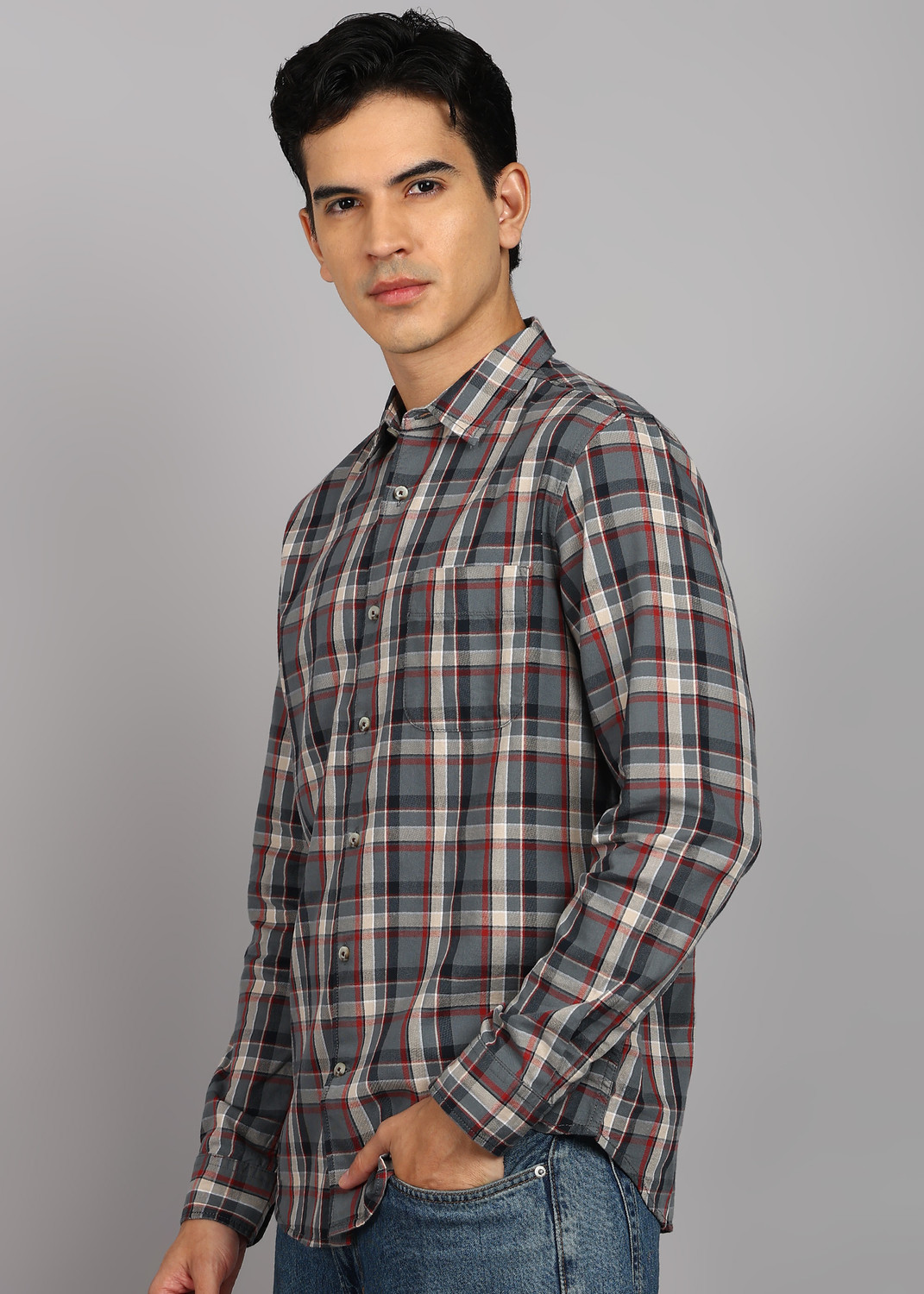 Image of FLYING MACHINE Men Checkered Casual Multicolor Shirt
