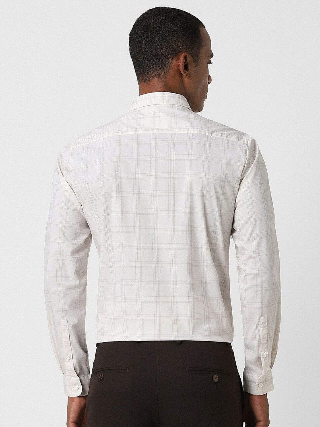 Image of PETER ENGLAND Men Checkered Formal Beige Shirt