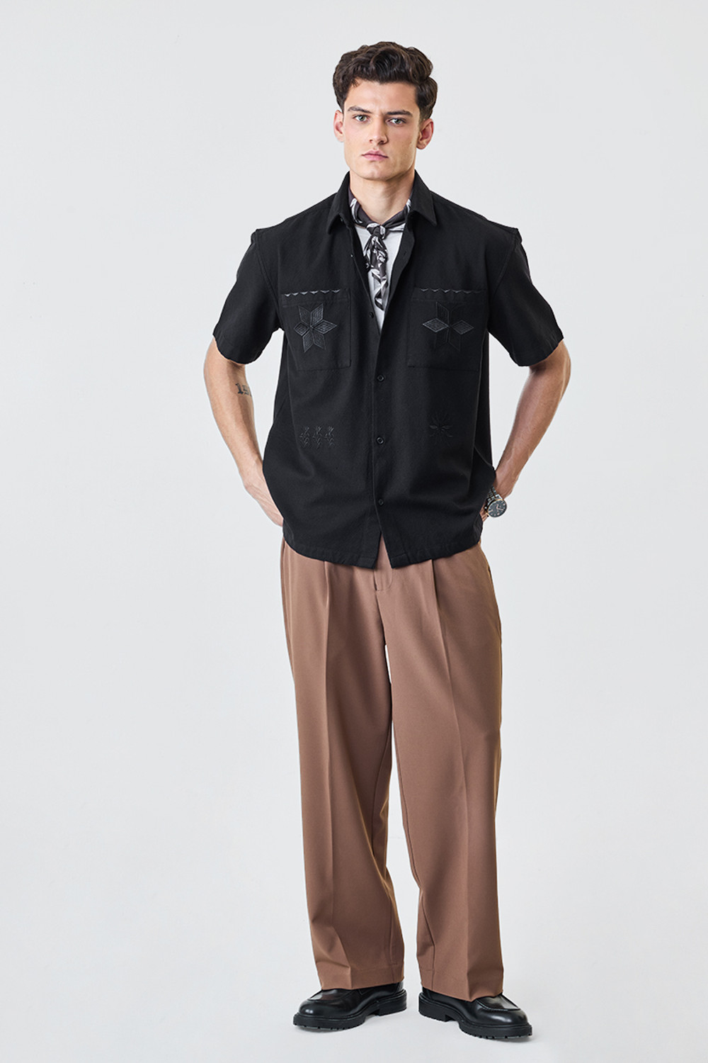 Image of Snitch Men Embroidered Casual Black Shirt