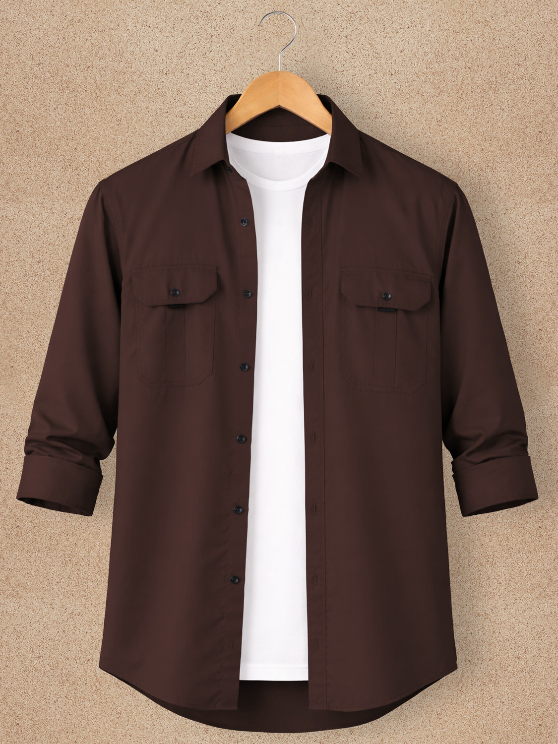 Image of VeBNoR Men Solid Casual Brown Shirt