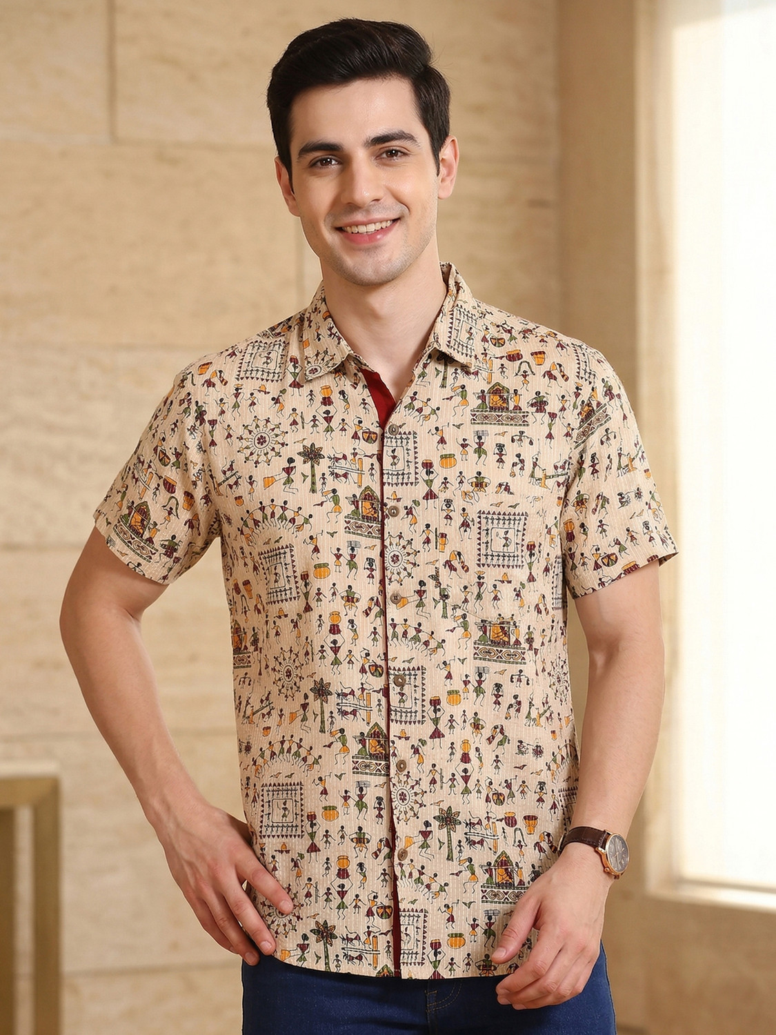 Image of IKRASS Men Printed Casual White Shirt