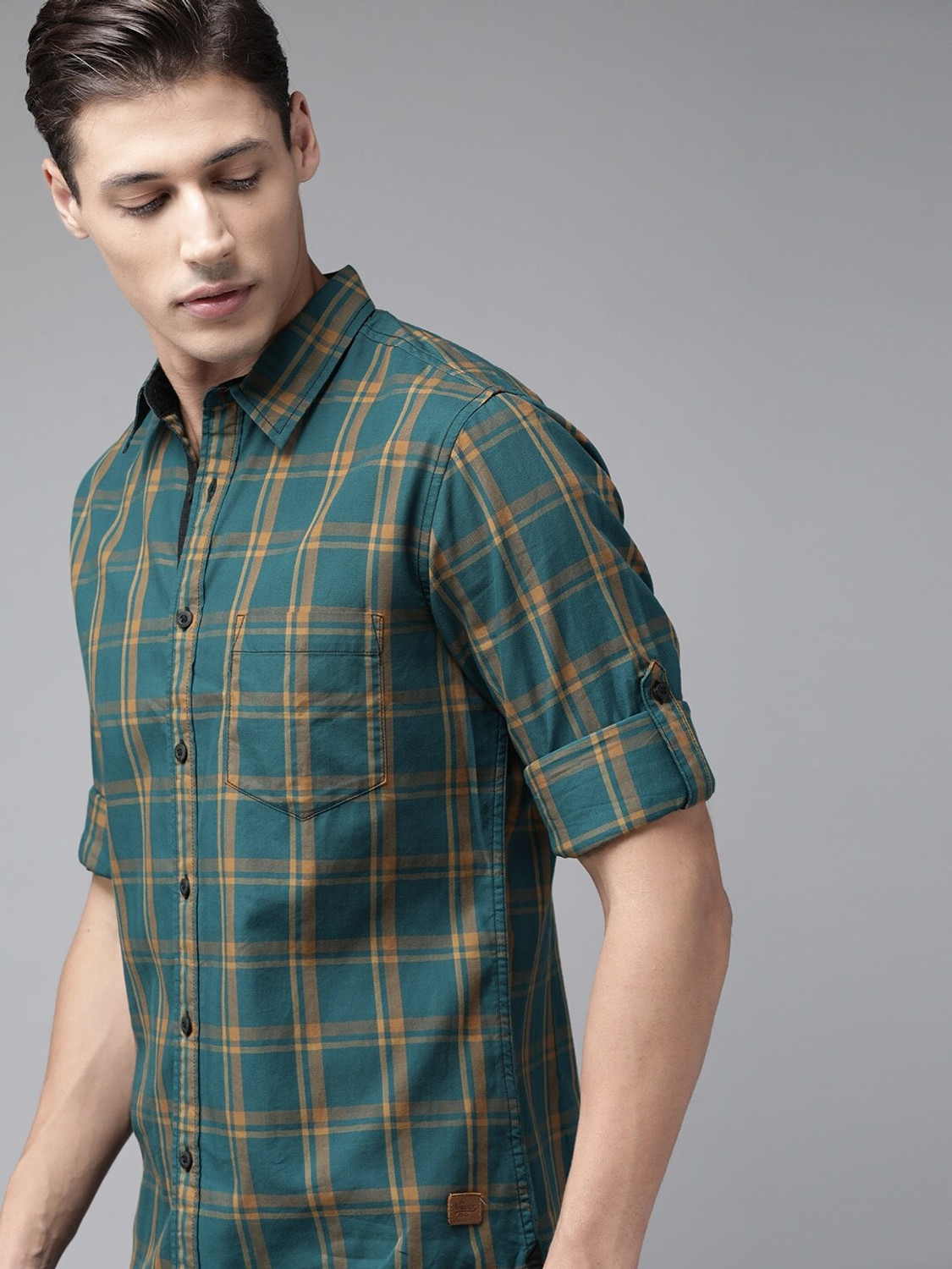 Image of Roadster Men Checkered Casual Blue Shirt