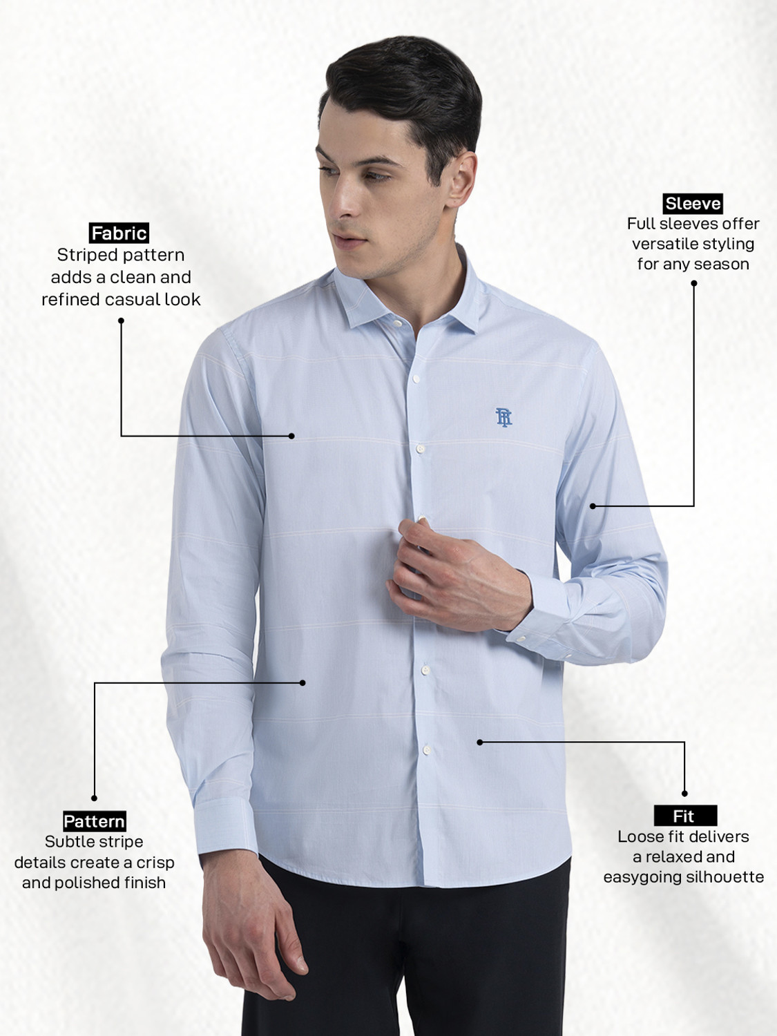 Image of REDTAPE Men Solid Casual Blue Shirt