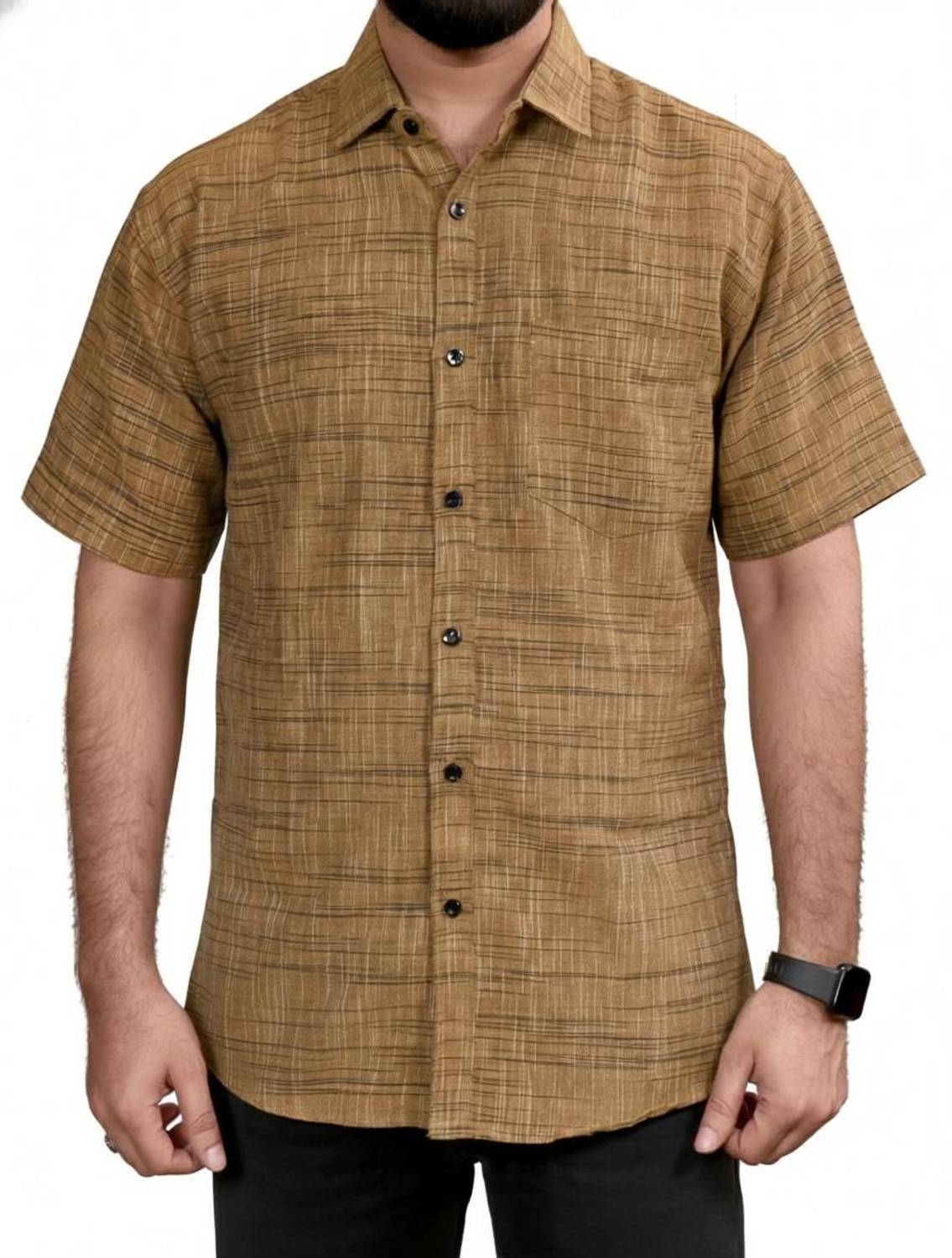 AUZAAI COLLECTION Men Self Design Casual Yellow Shirt