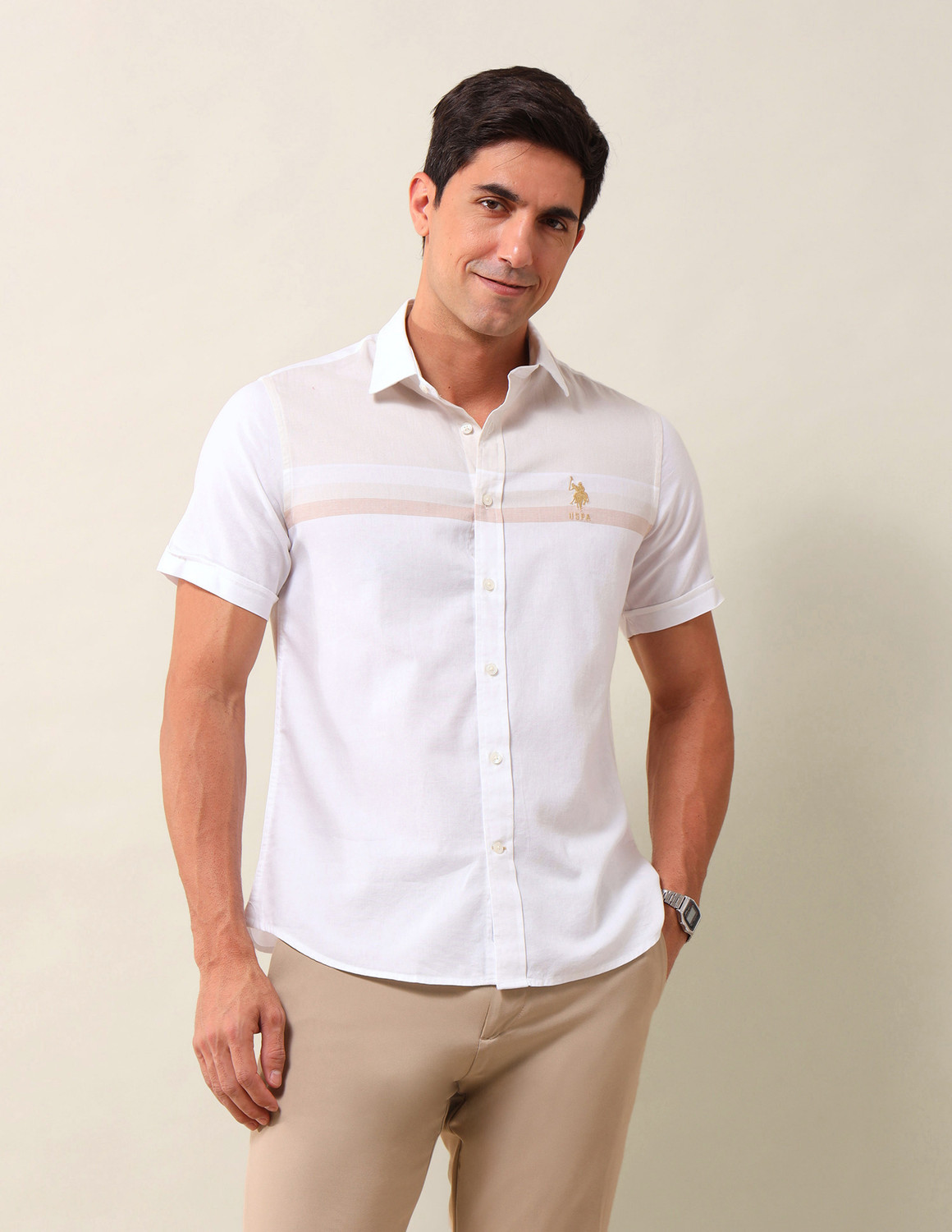 Image of U.S. POLO ASSN. Men Solid Casual White Shirt