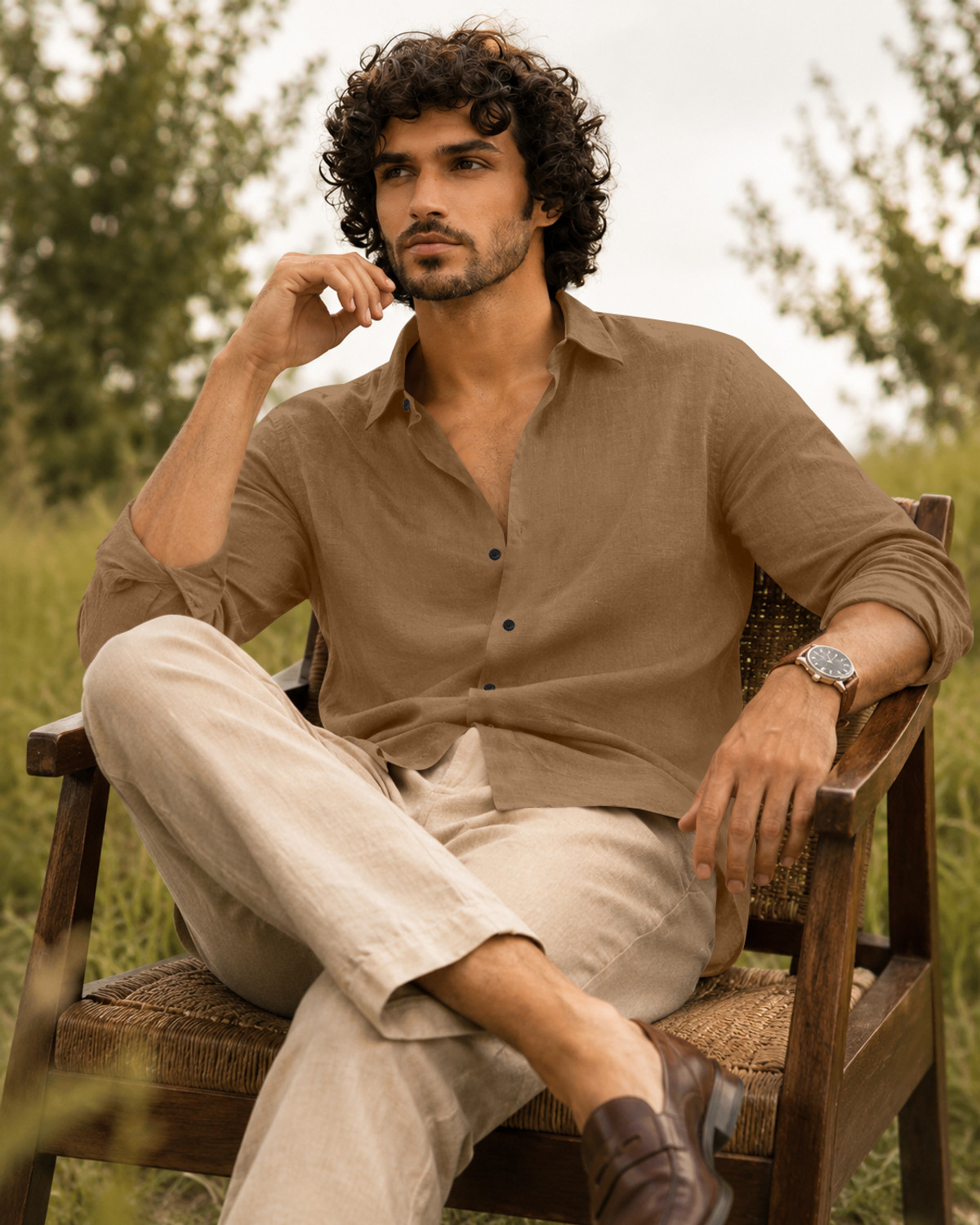 Image of javier Men Solid Casual Brown Shirt