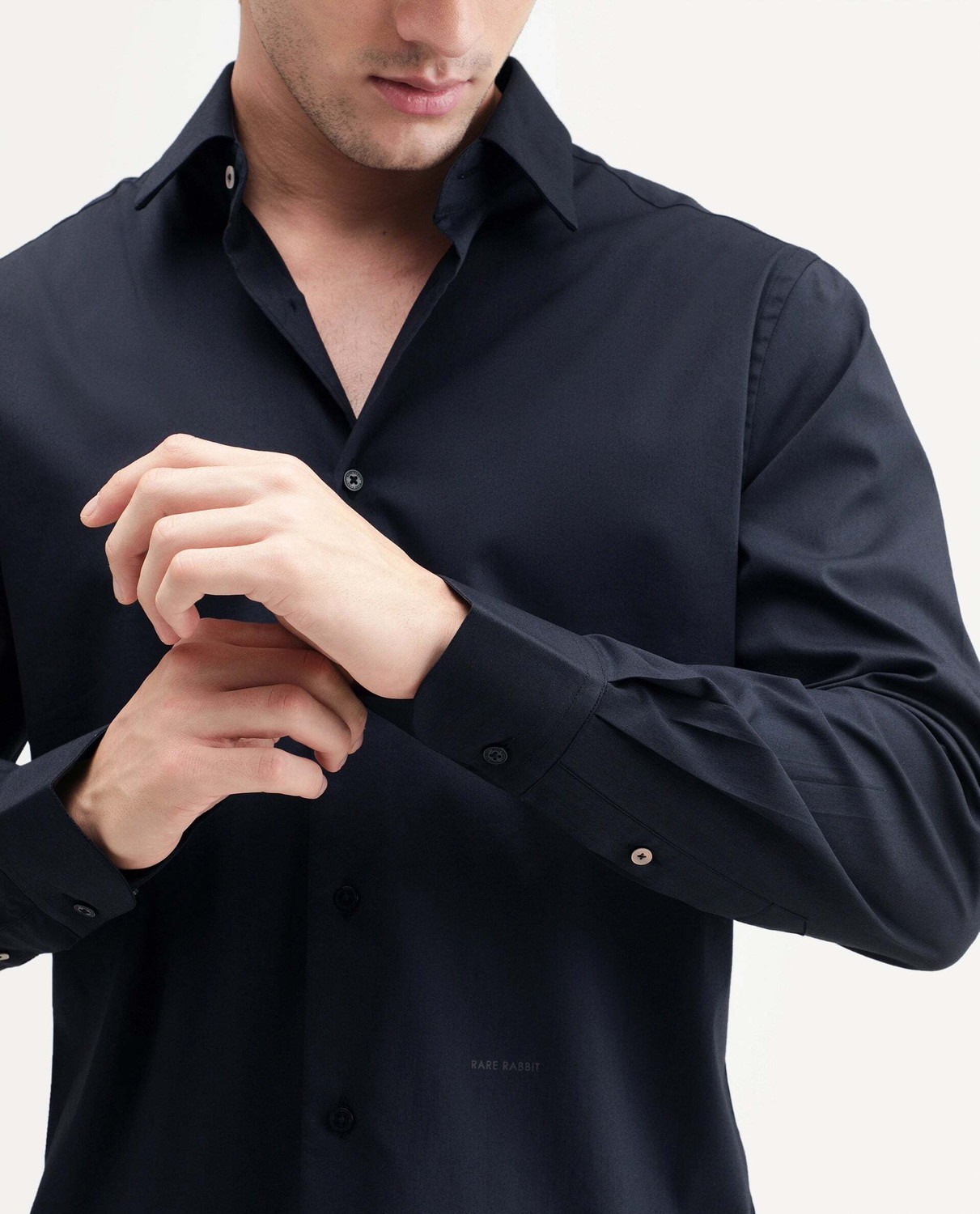 Image of RARE RABBIT Men Solid Casual Dark Blue Shirt
