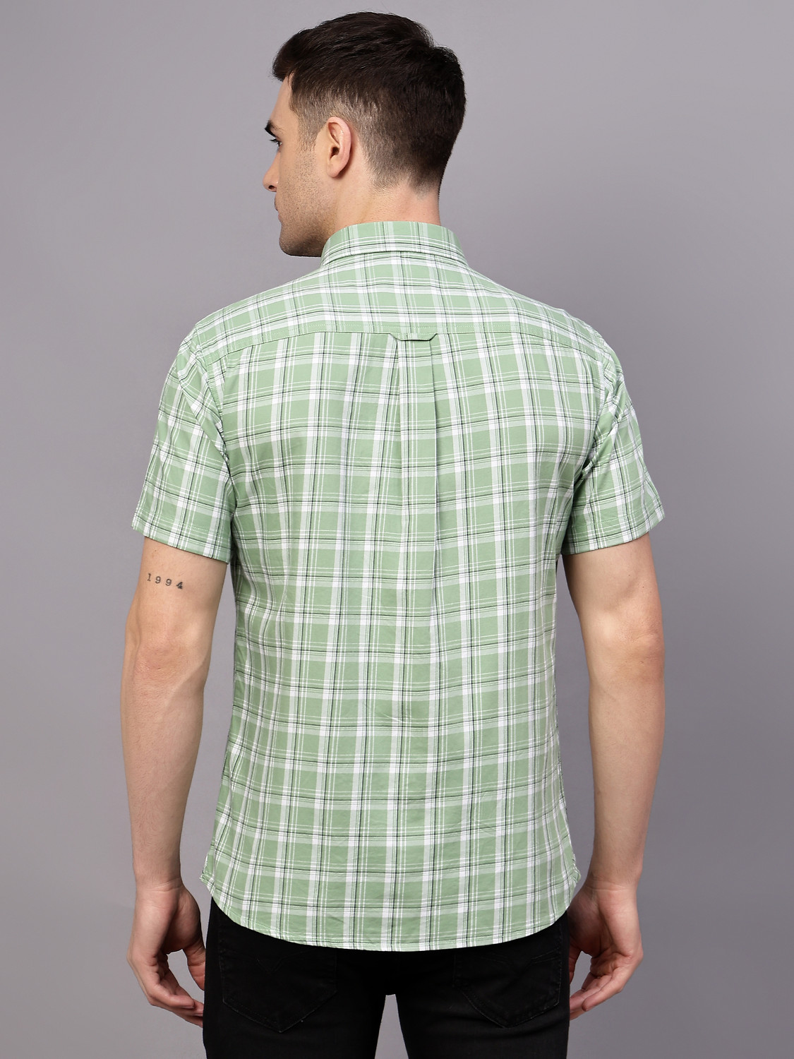 Image of CANTABIL Men Checkered Casual Green, Black, White Shirt