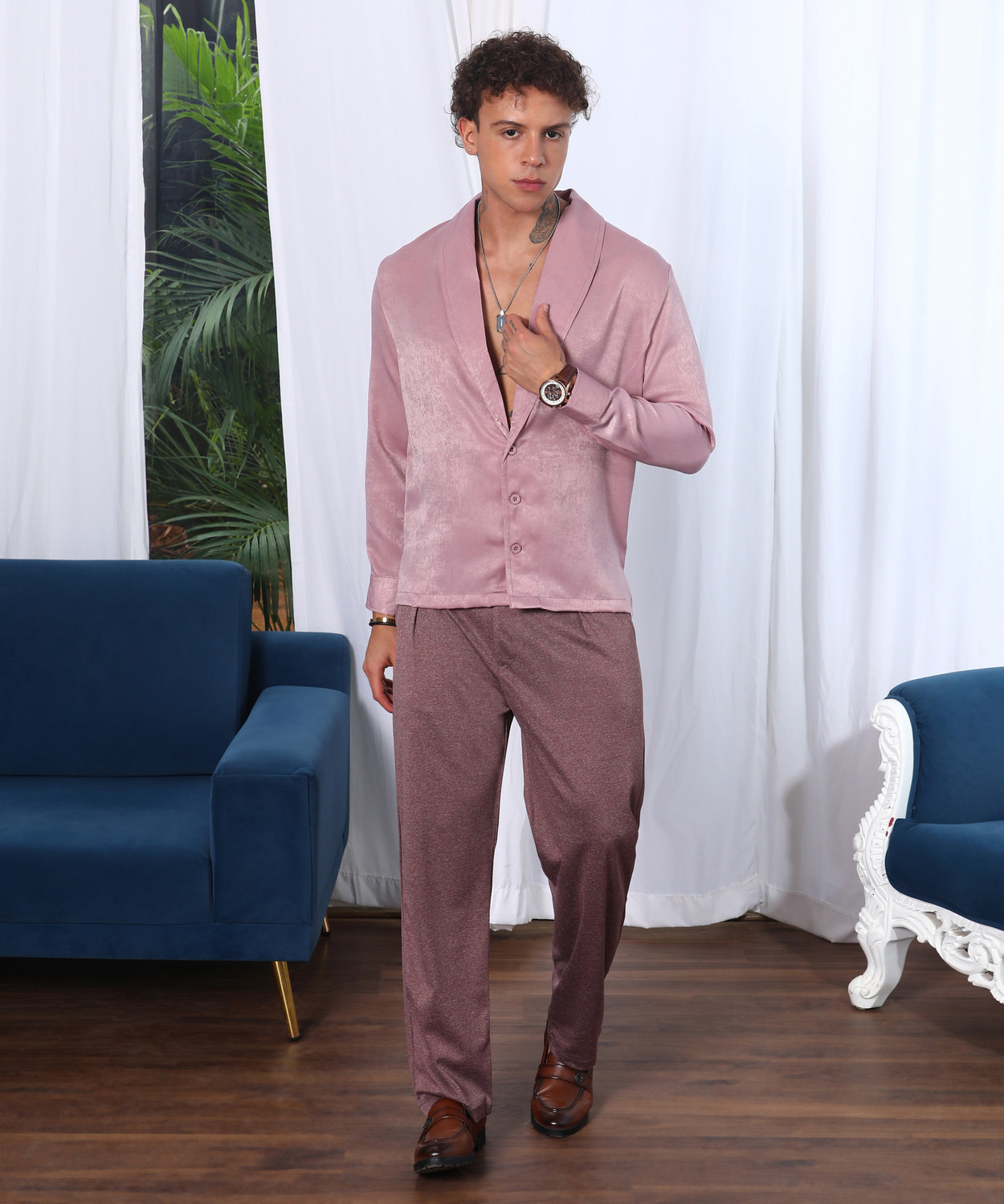 Image of CAHOOT Men Solid Casual Pink Shirt