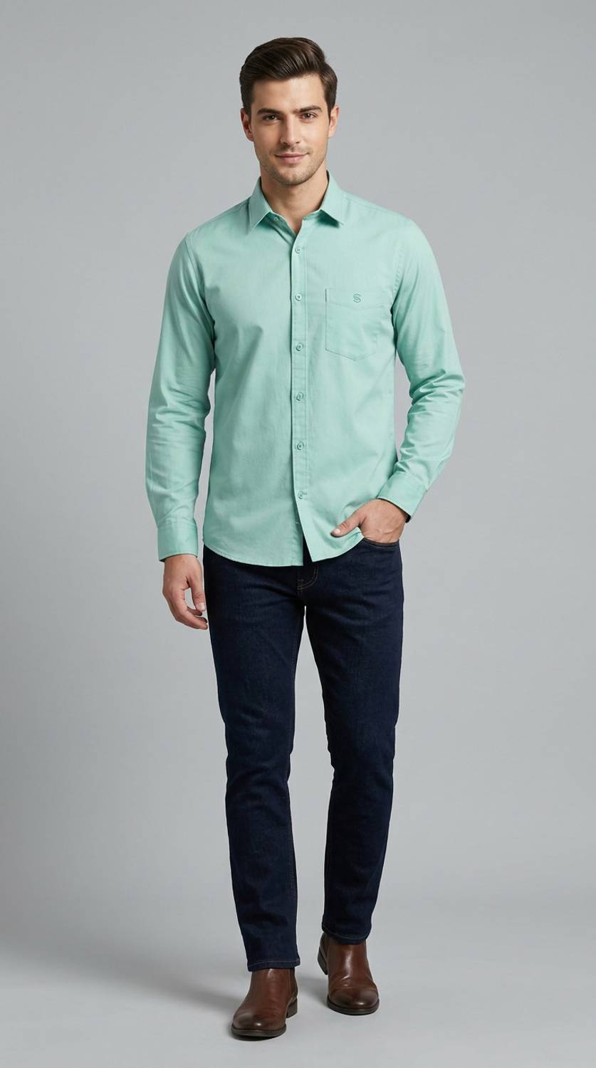 Kuki Men Regular Fit Solid Spread Collar Casual Shirt