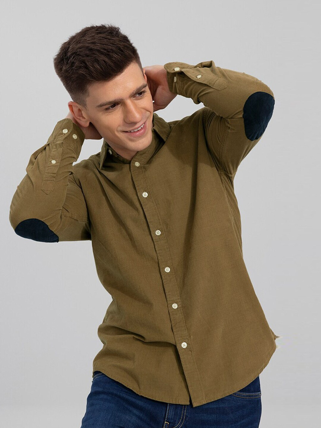 Image of Snitch Men Solid Casual Brown Shirt
