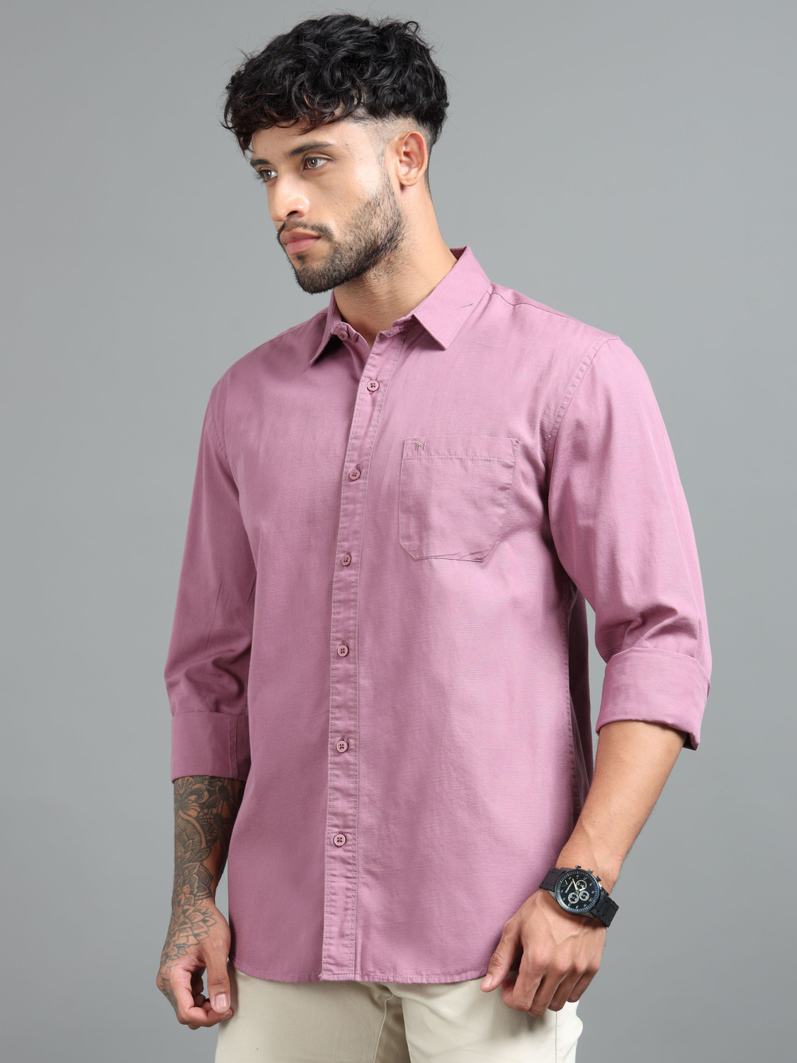 Image of Tom Mackler Men Solid Casual Purple Shirt