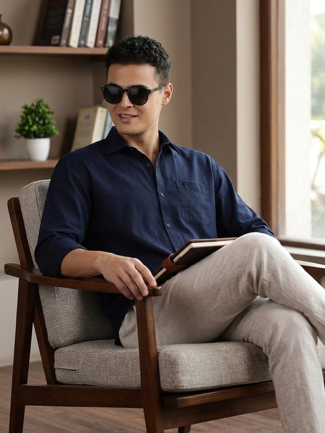 Image of TIGER SNAKE Men Solid Casual Dark Blue Shirt
