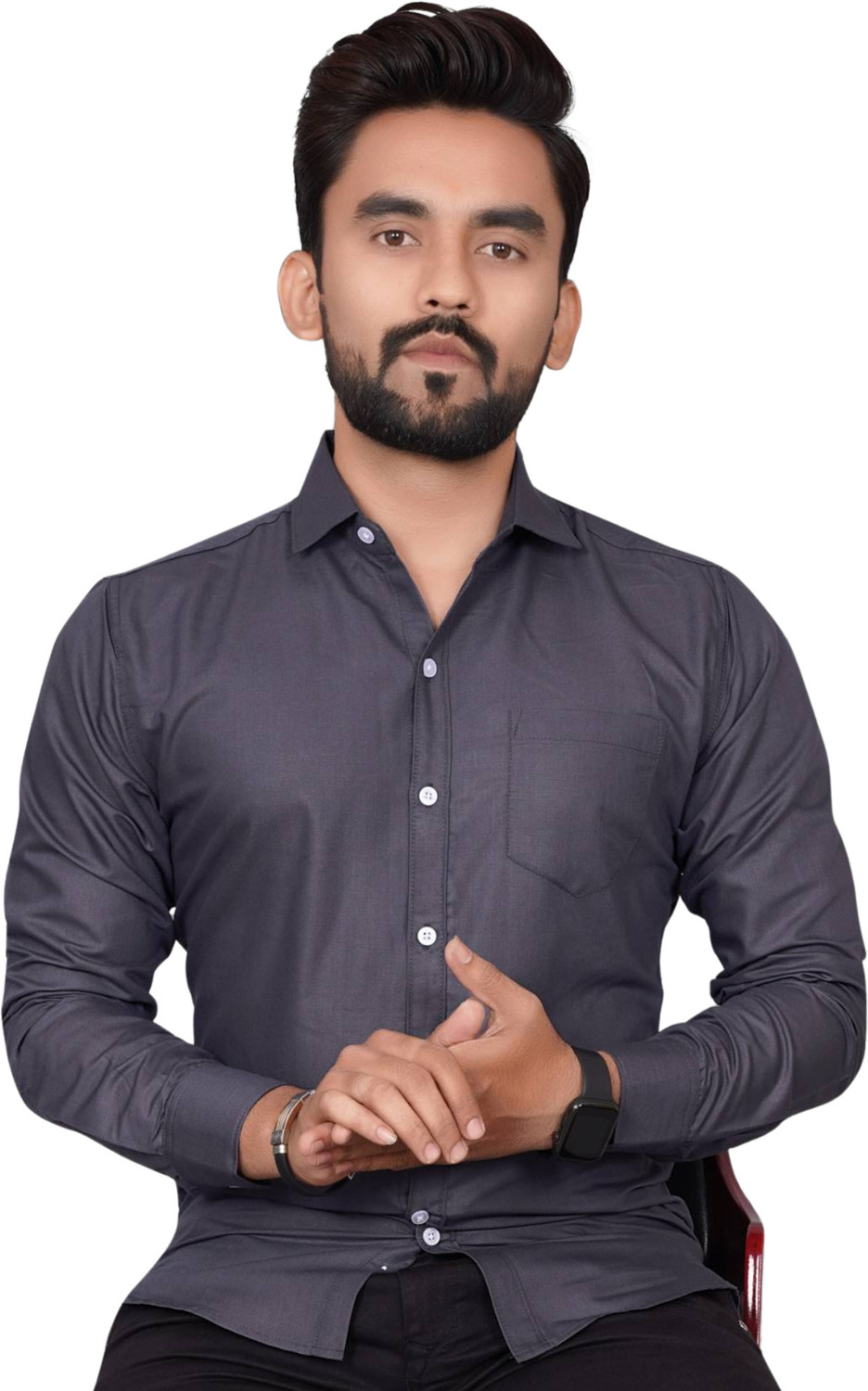 Image of VC Fashion Men Solid Formal Grey Shirt