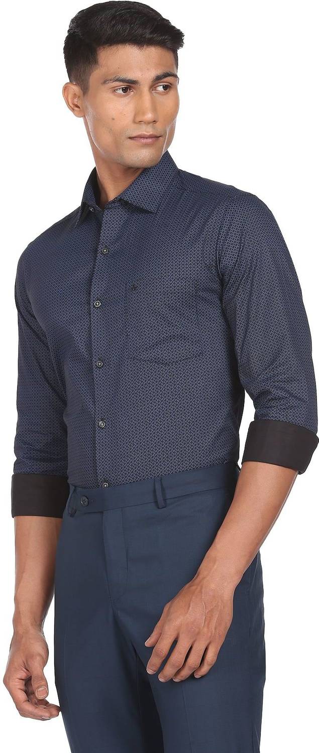 ARROW Men Printed Casual Dark Blue Shirt