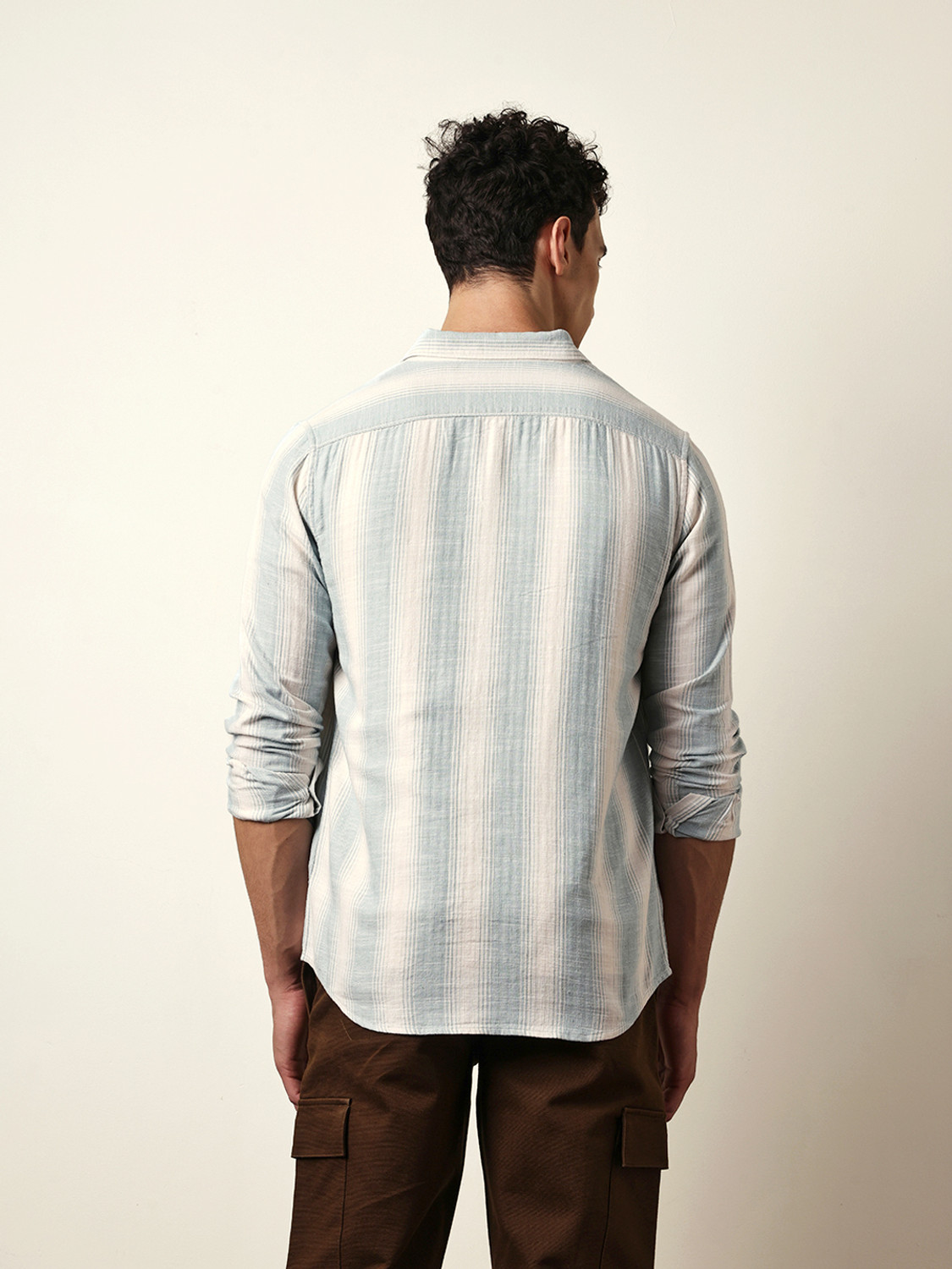 Image of THE BEAR HOUSE Men Striped Casual Green Shirt