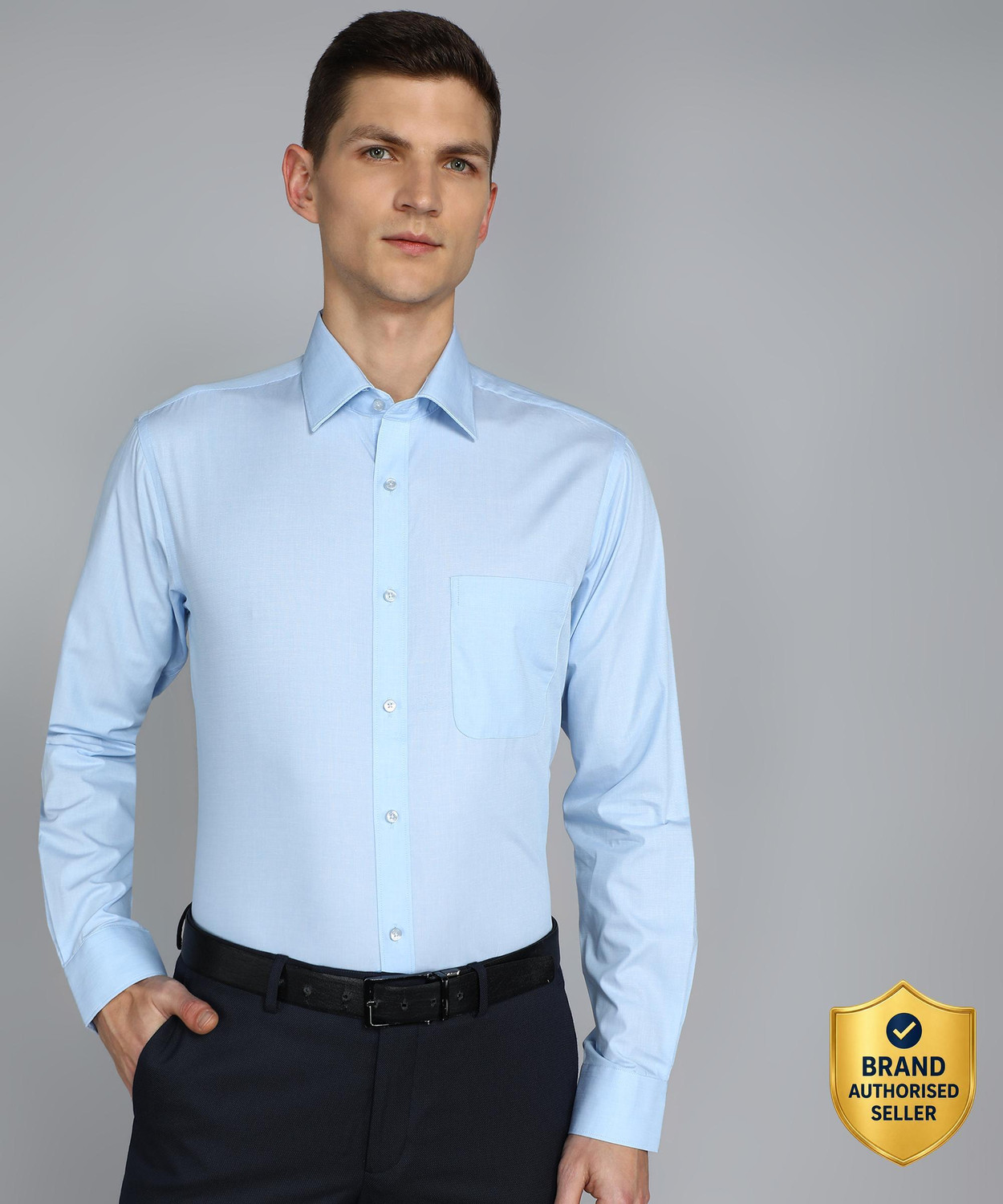 Image of Raymond Men Self Design Formal Light Blue Shirt