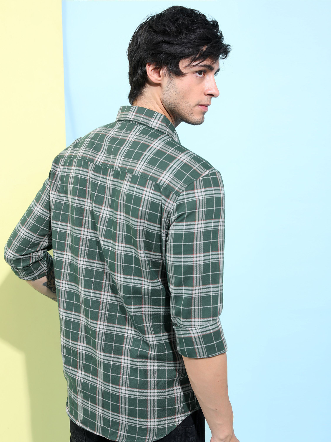 Image of HIGHLANDER Men Checkered Casual Green Shirt