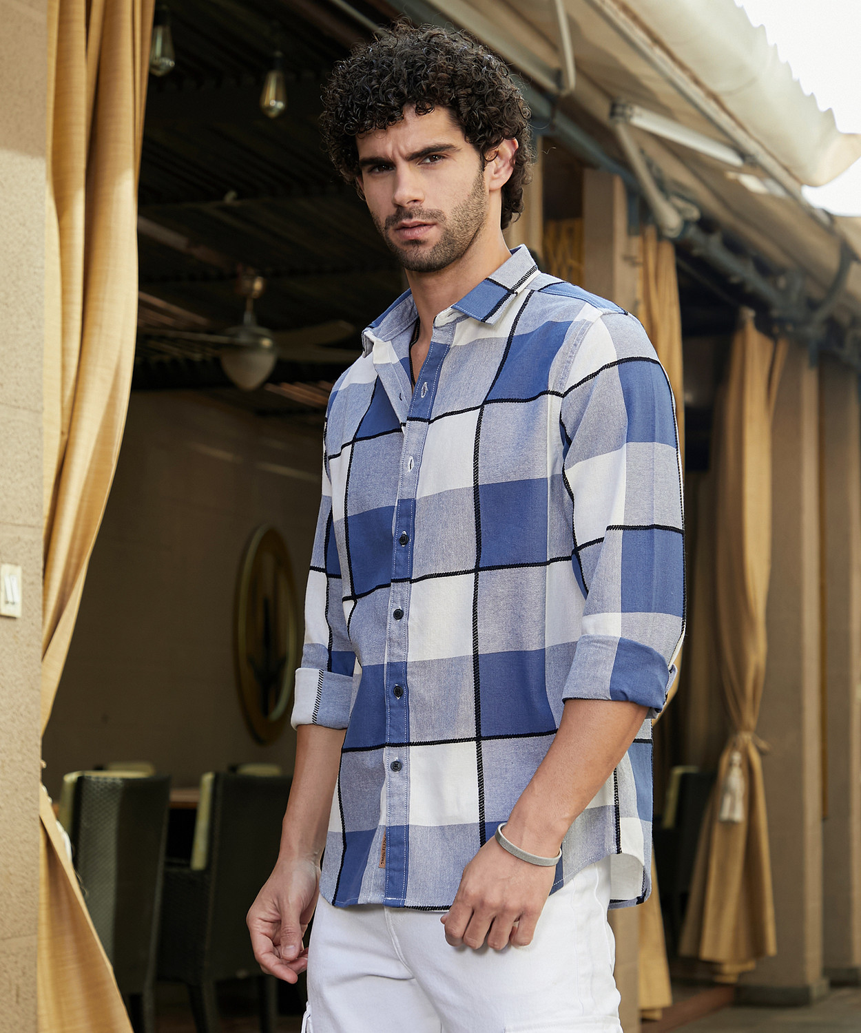 Image of CAHOOT Men Checkered Casual Blue Shirt
