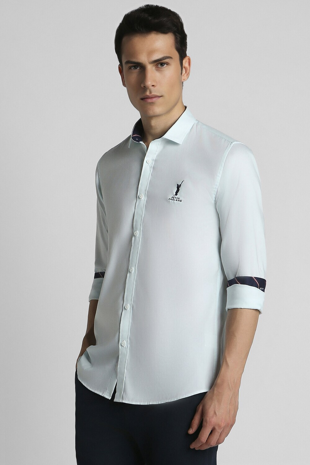Image of PETER ENGLAND Men Slim Fit Solid Spread Collar Casual Shirt