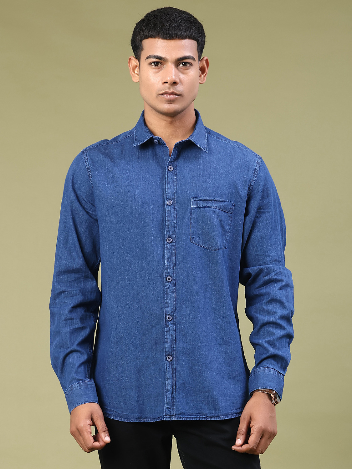 Image of V-MART Men Solid Casual Blue Shirt