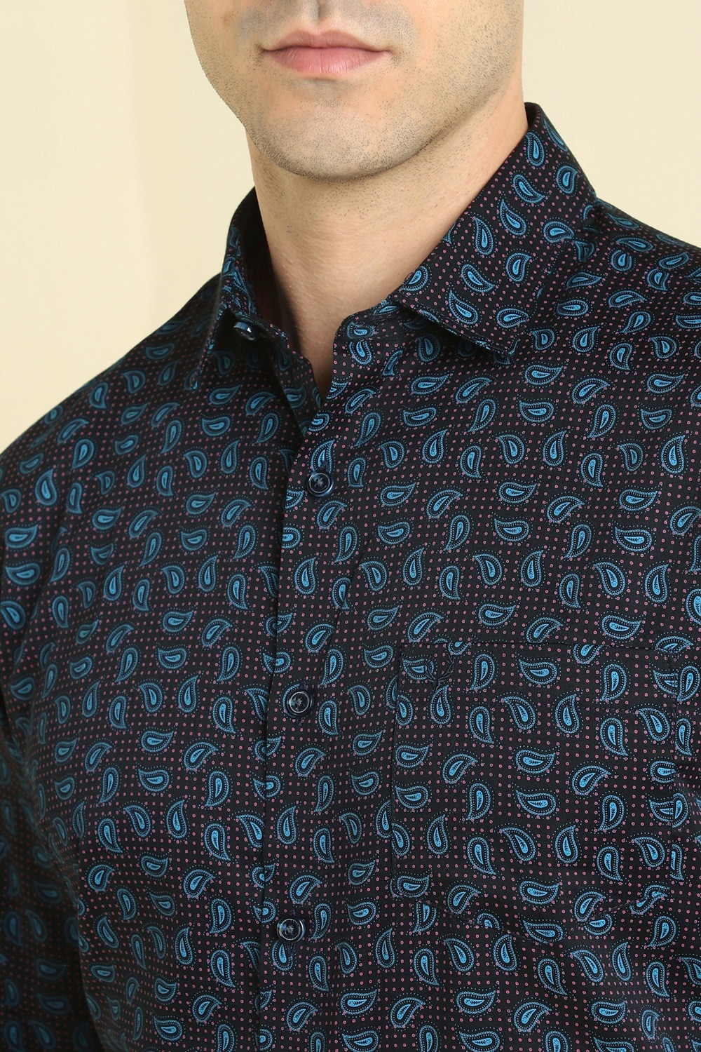 Image of Allen Solly Men Printed Formal Black Shirt