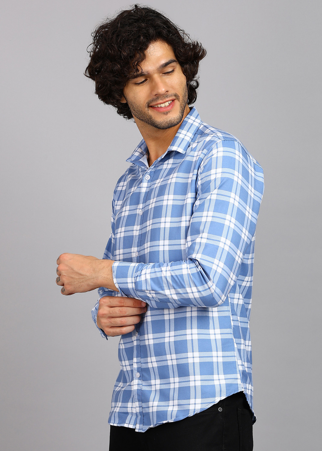 Image of RODEIZ Men Striped Casual Blue Shirt