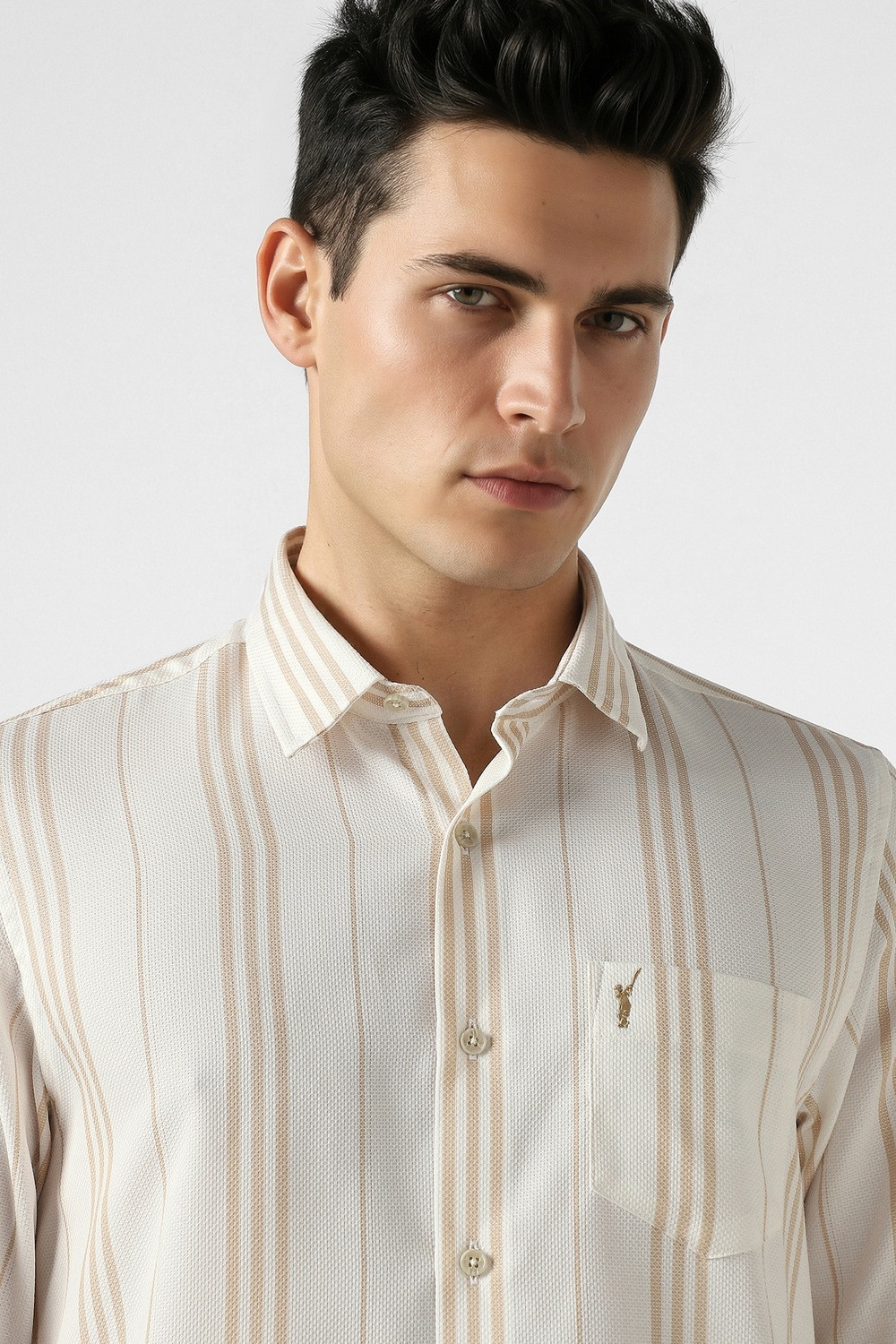 Image of PETER ENGLAND Men Striped Casual Beige Shirt