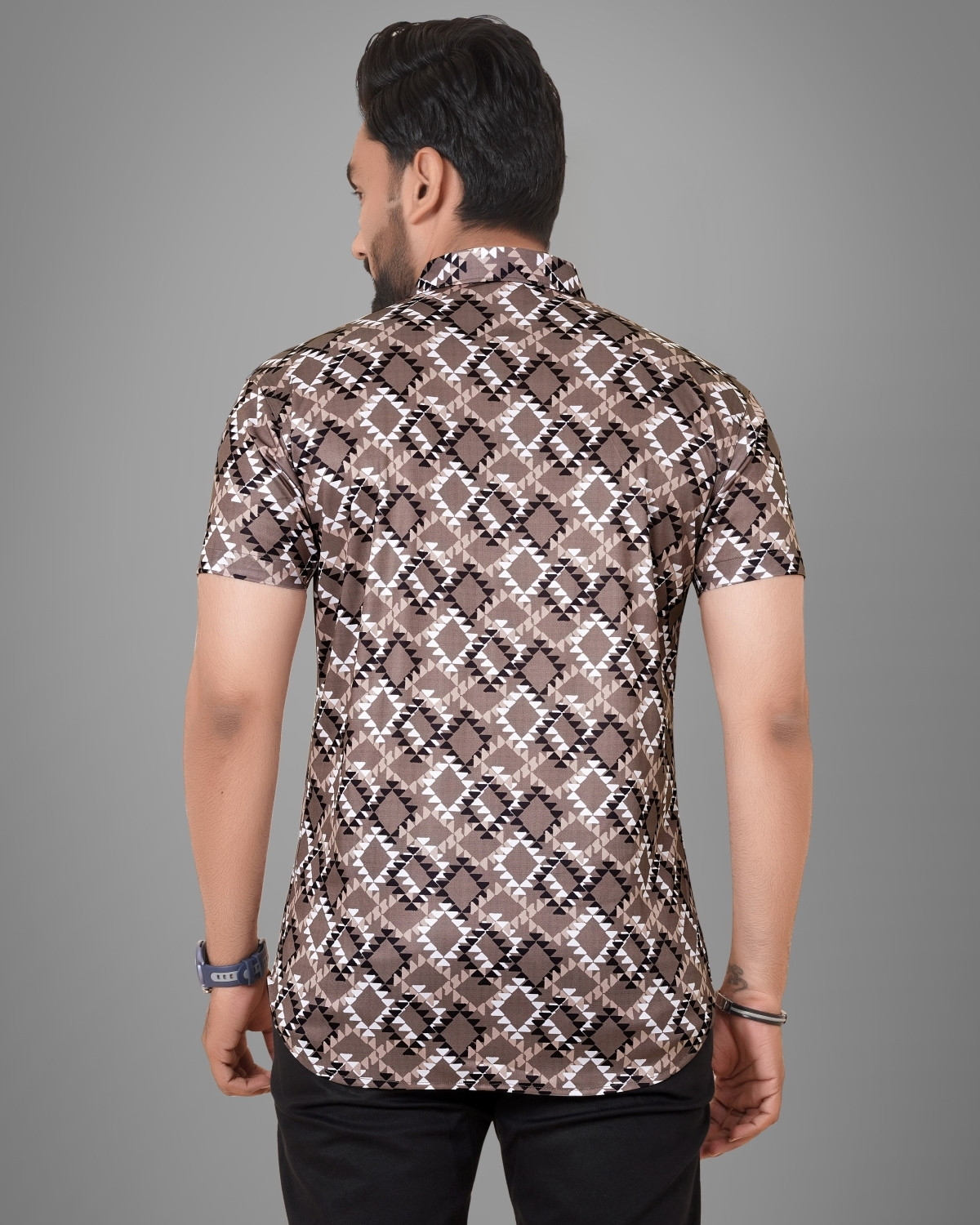 Image of Voroxy Men Printed Casual Brown Shirt