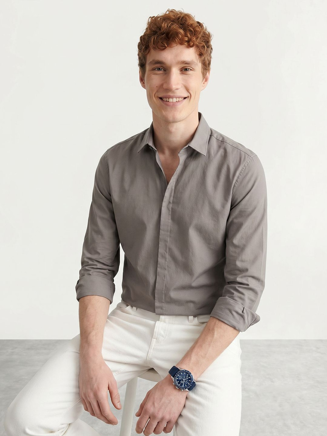 Image of Mast & Harbour Men Solid Casual Grey Shirt
