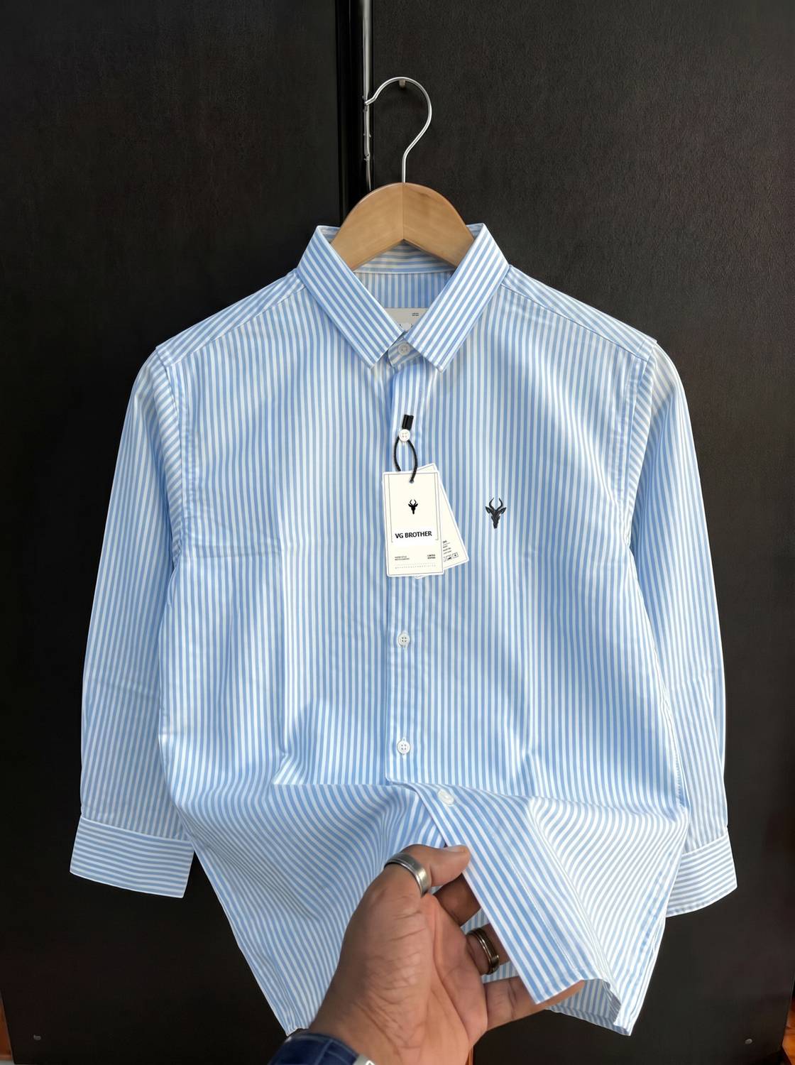 VG BROTHER Men Striped Light Blue Shirt - Image 1