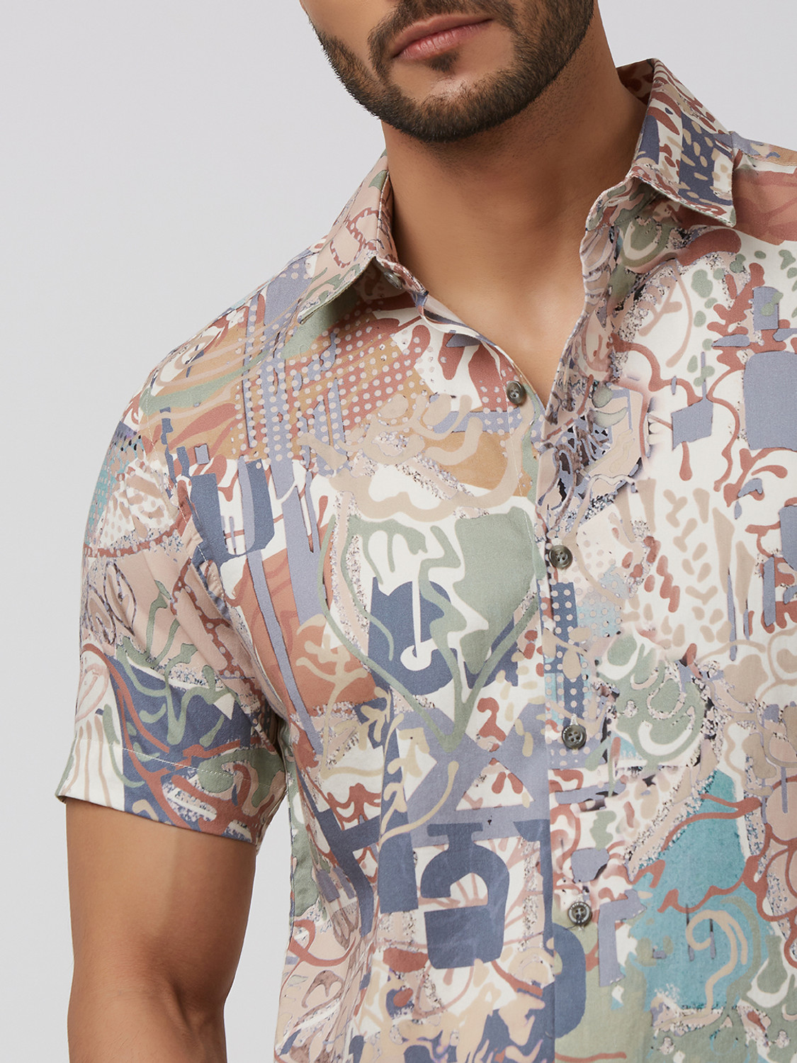 Image of MUFTI Men Printed Casual Pink Shirt