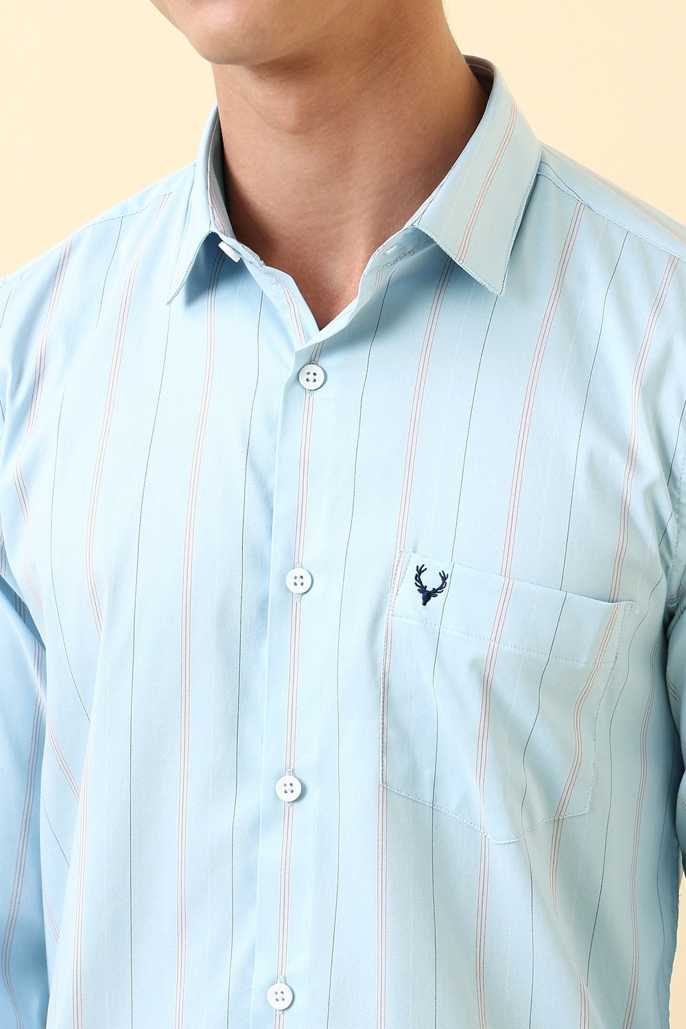Image of Allen Solly Men Striped Casual Light Blue Shirt