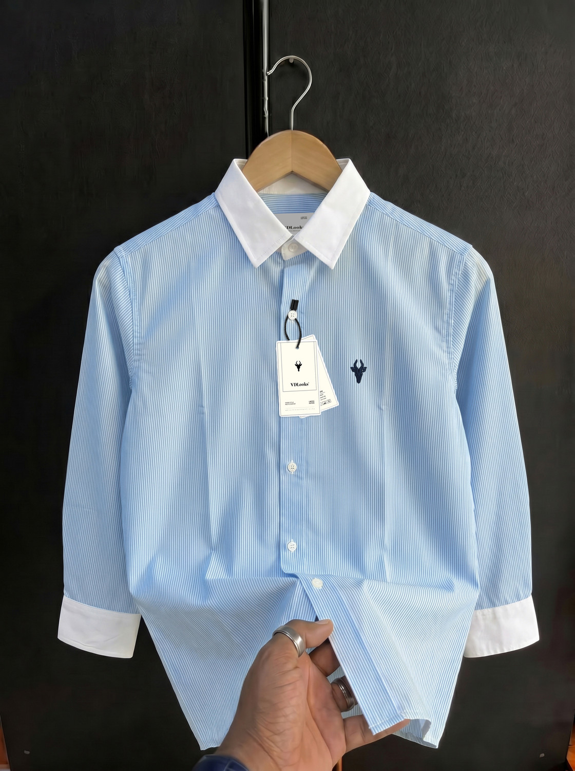 Image of vdlooks Men Striped Casual Light Blue, White Shirt