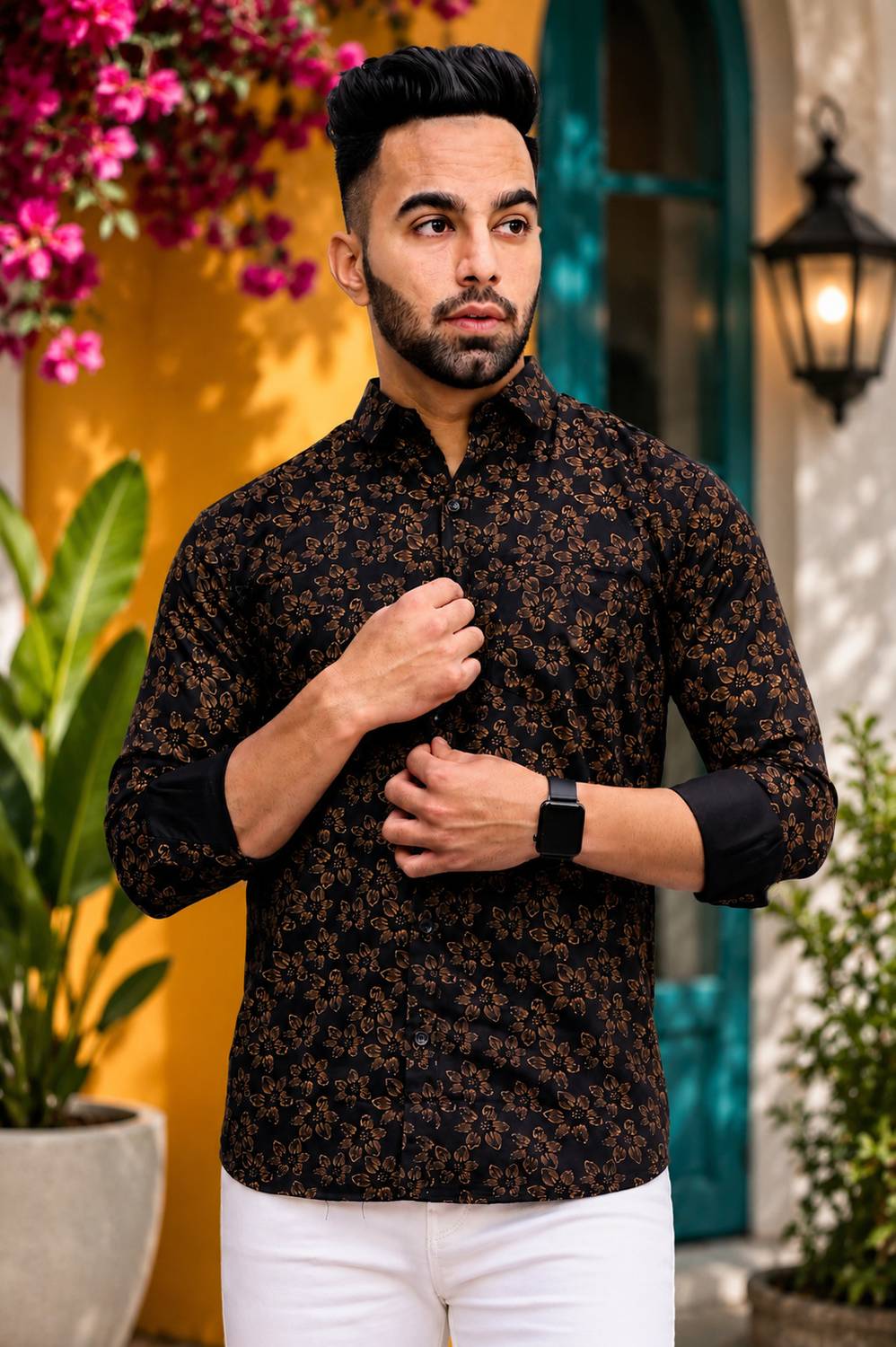 JOE & JOHN Men Regular Fit Printed Mandarin Collar Casual Shirt