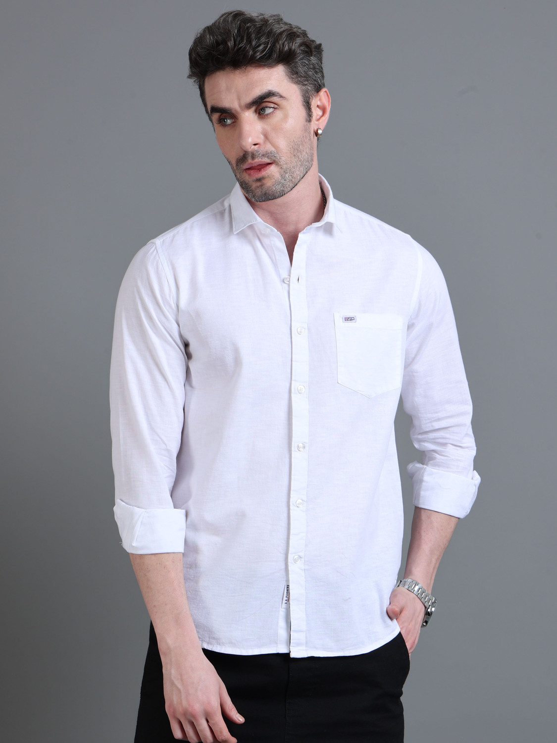 Image of U.S. Pitchers Men Solid Casual White Shirt