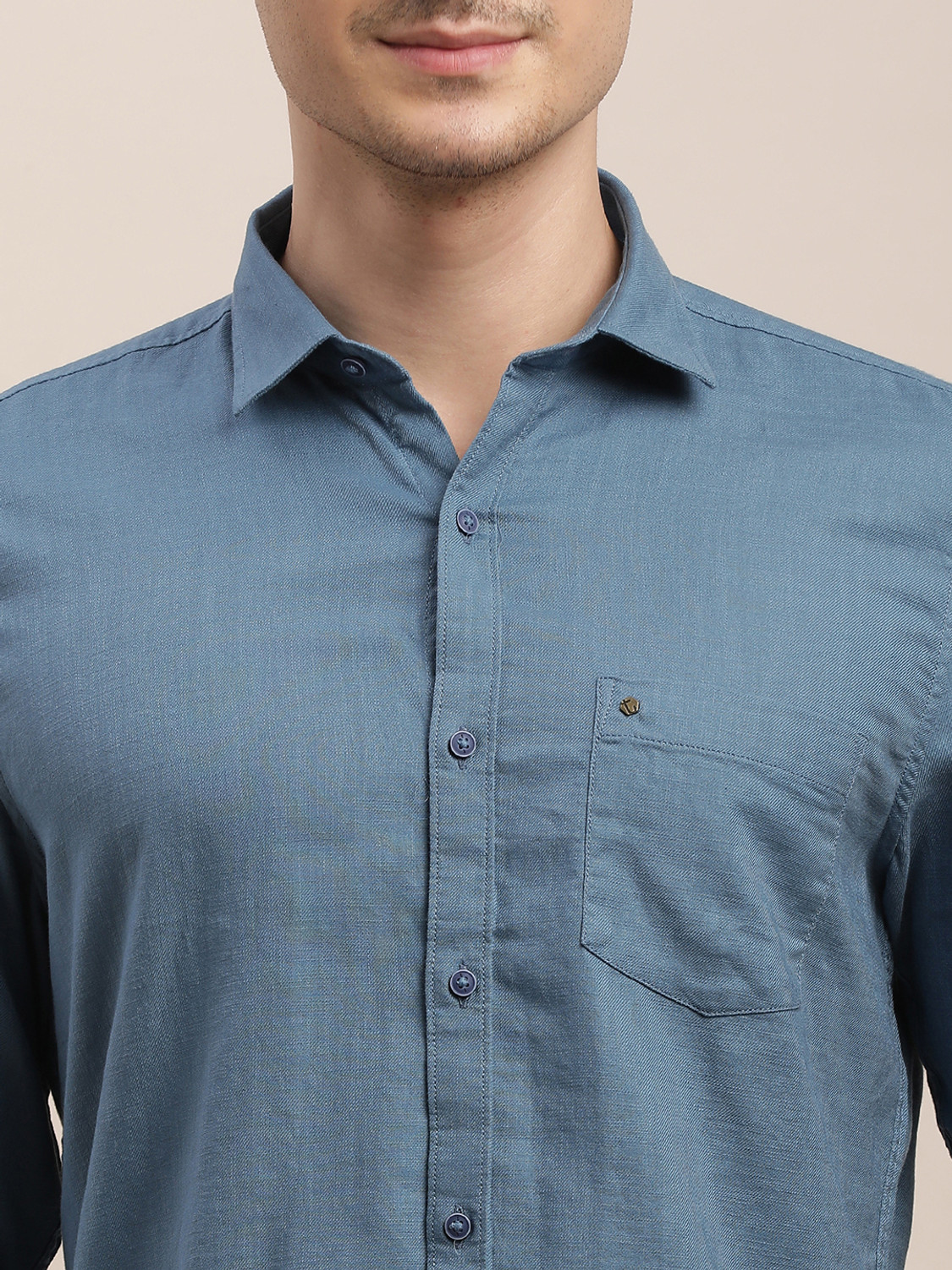 Image of TURTLE Men Solid Casual Blue Shirt