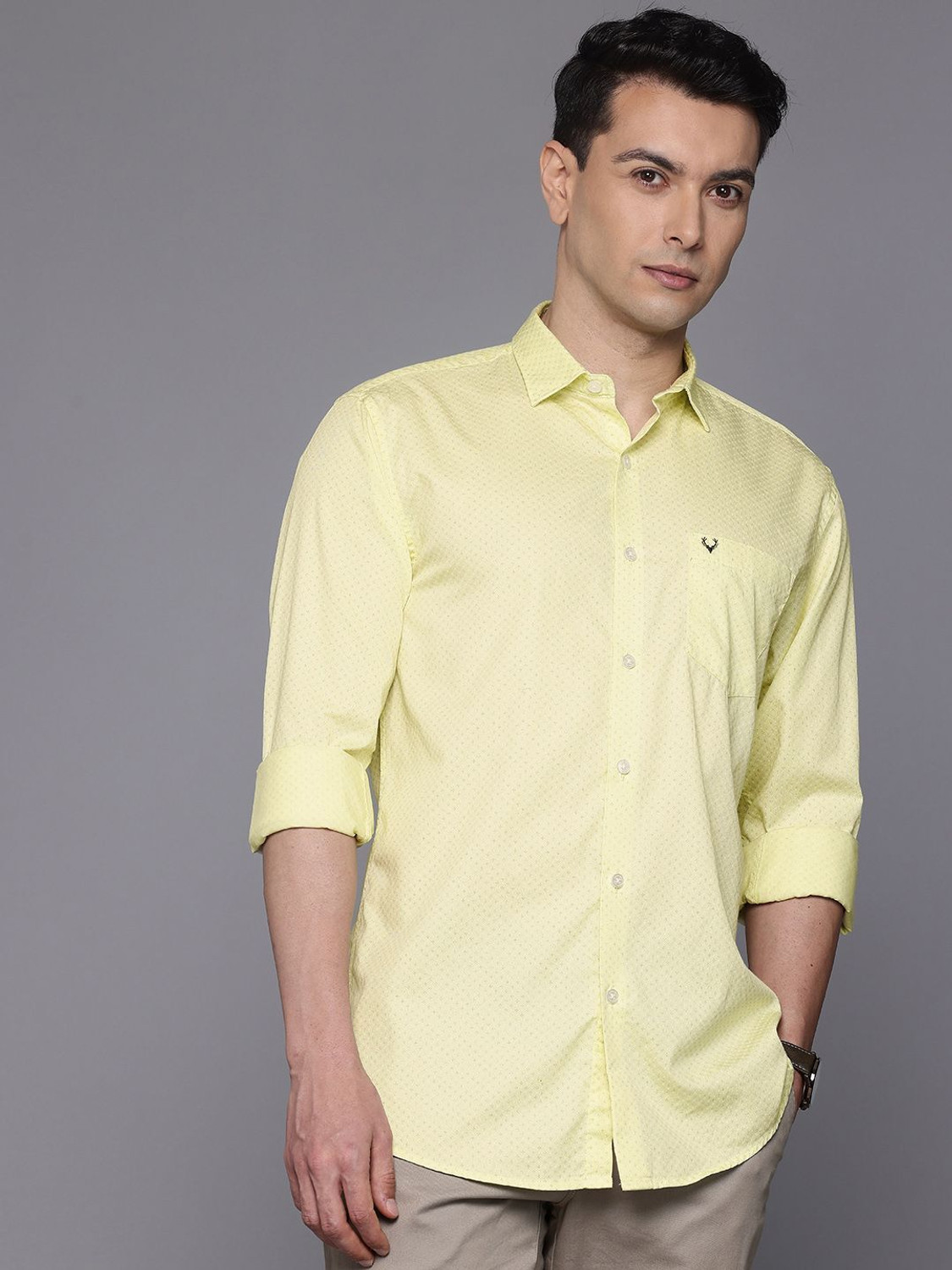 Image of Allen Solly Men Printed Casual Yellow Shirt