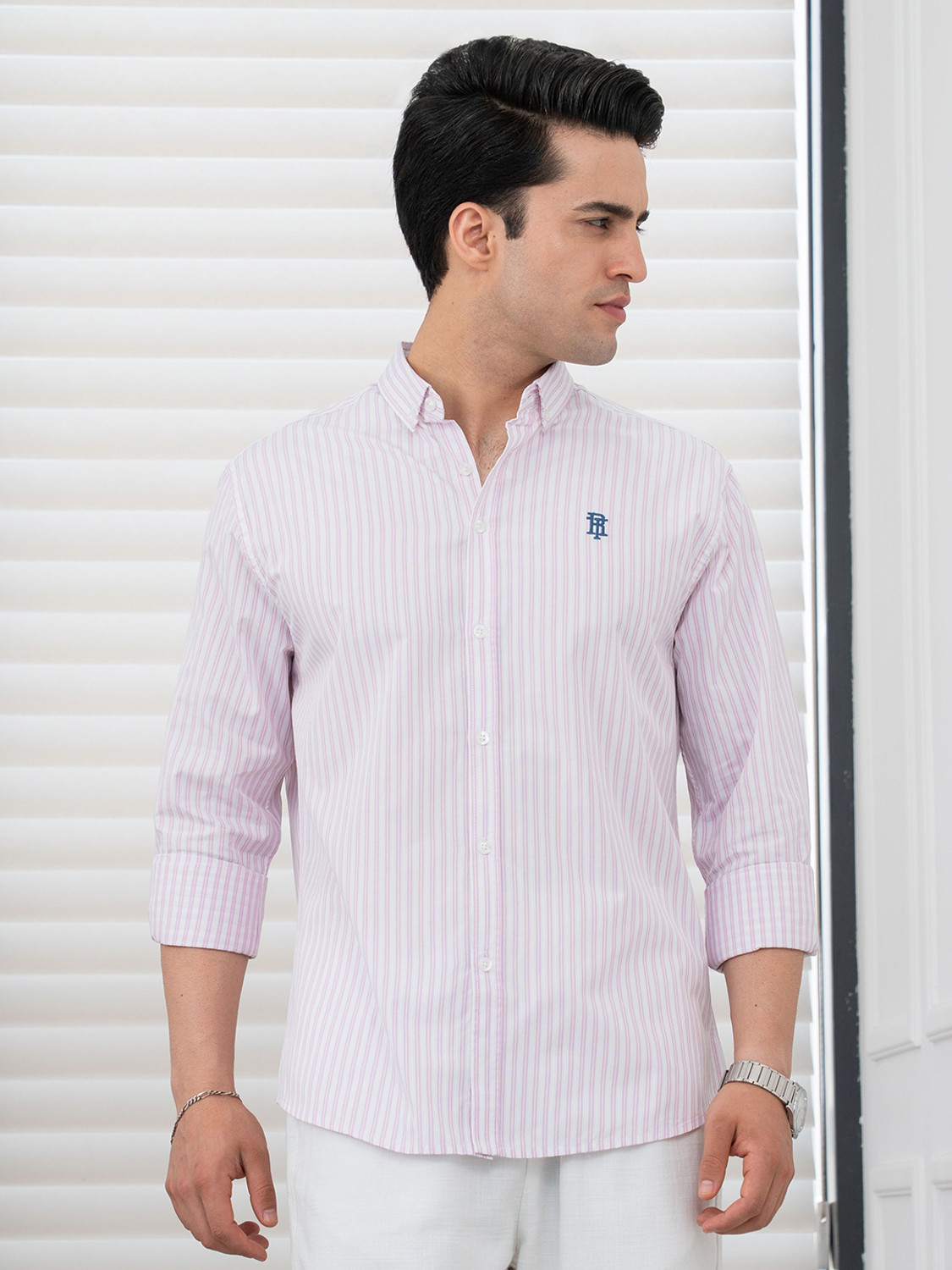 Image of RED TAPE Men Relaxed Fit Striped Button Down Collar Casual Shirt