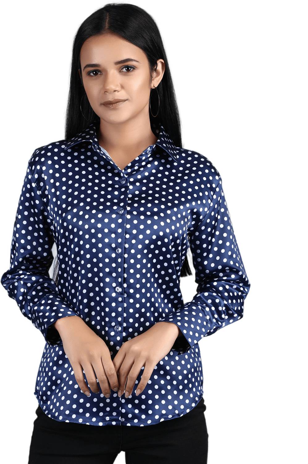 BOWRAIN Women Printed Casual Blue Shirt