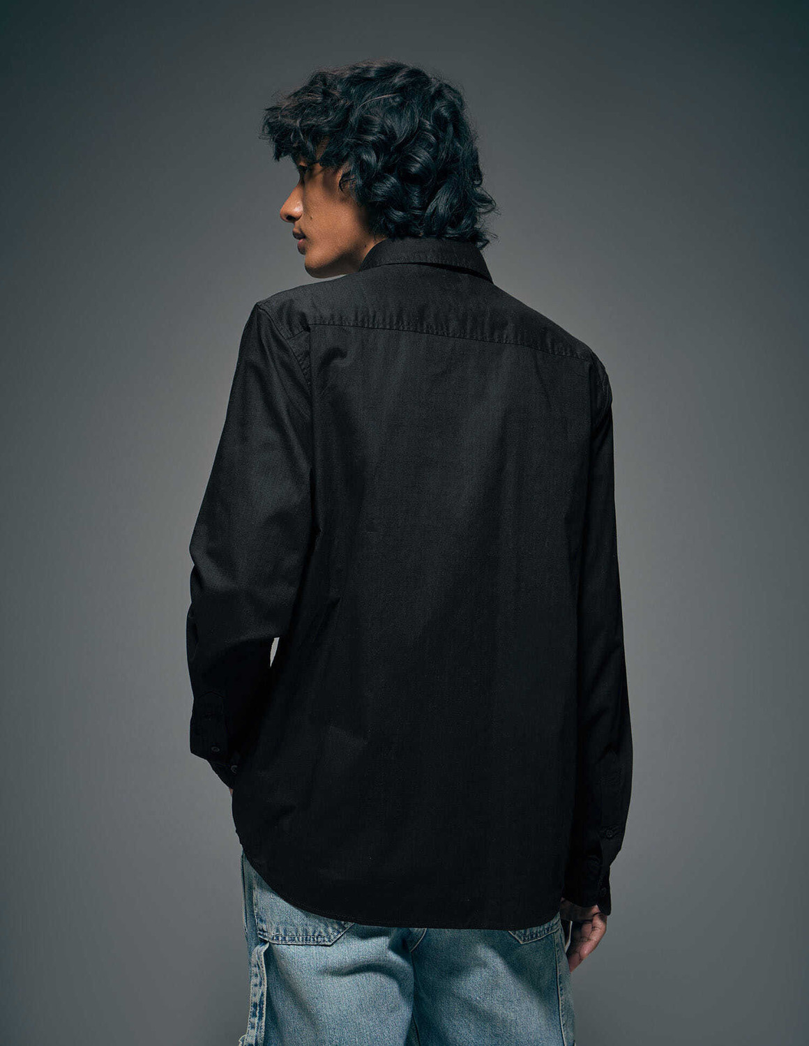 Image of FLYING MACHINE Men Solid Casual Black Shirt
